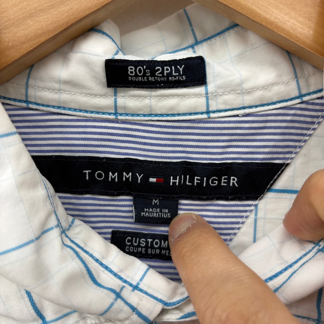 타미힐피거 화이트/블루 체크 긴팔 셔츠 남성M 상품이미지3