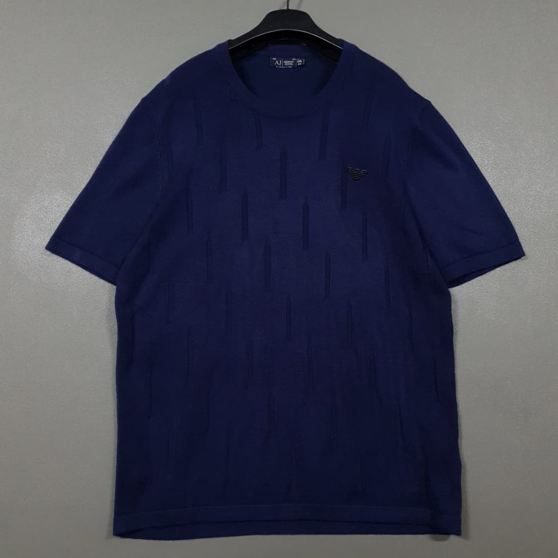 2XL) 아르마니 진스 이글 로고 입체 패턴 반팔 니트 티셔츠 네이비 상품이미지1