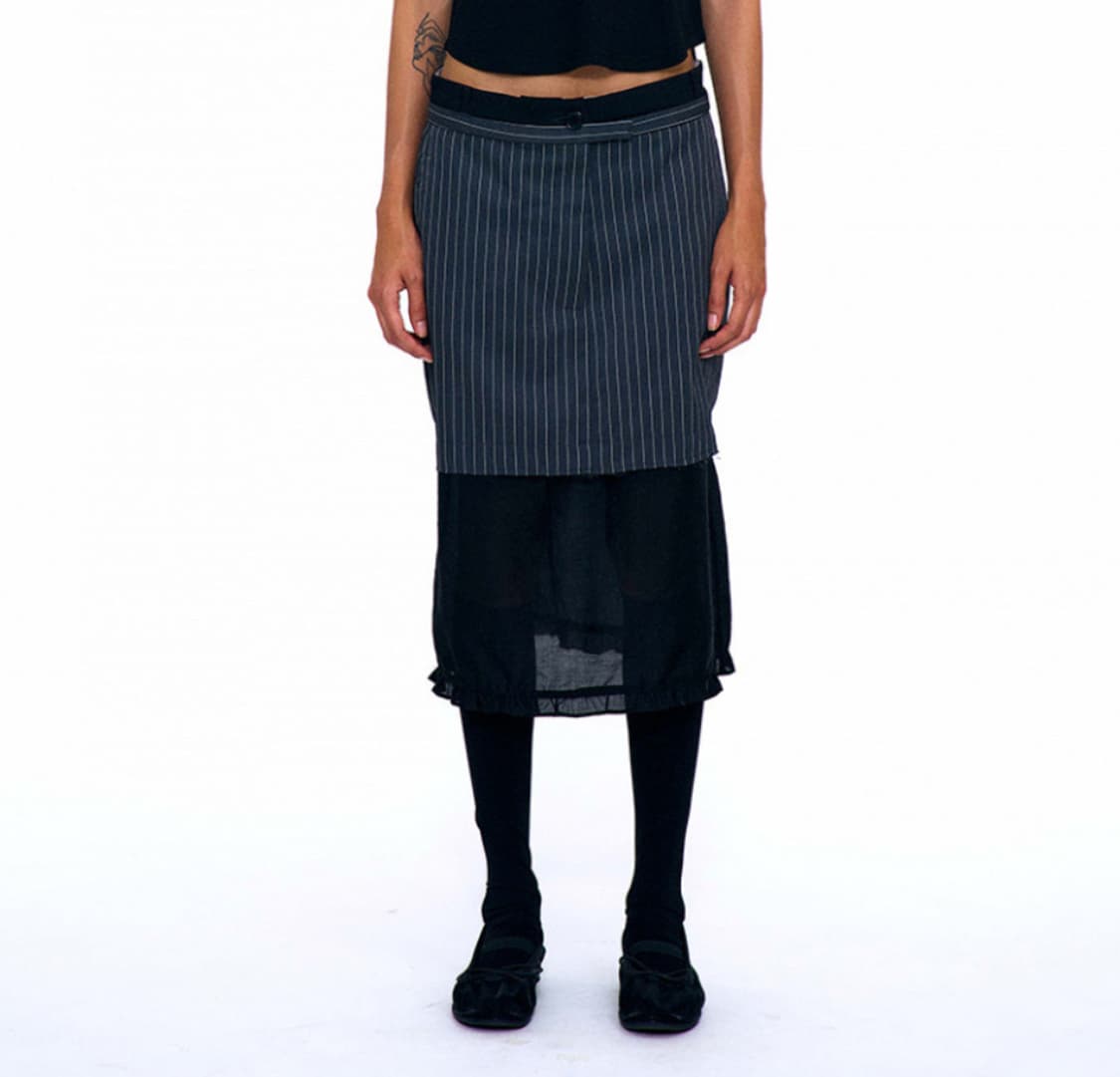 파르티멘토우먼 더블 웨이스트 레이어드 미디 스커트_스트라이프 상품이미지4