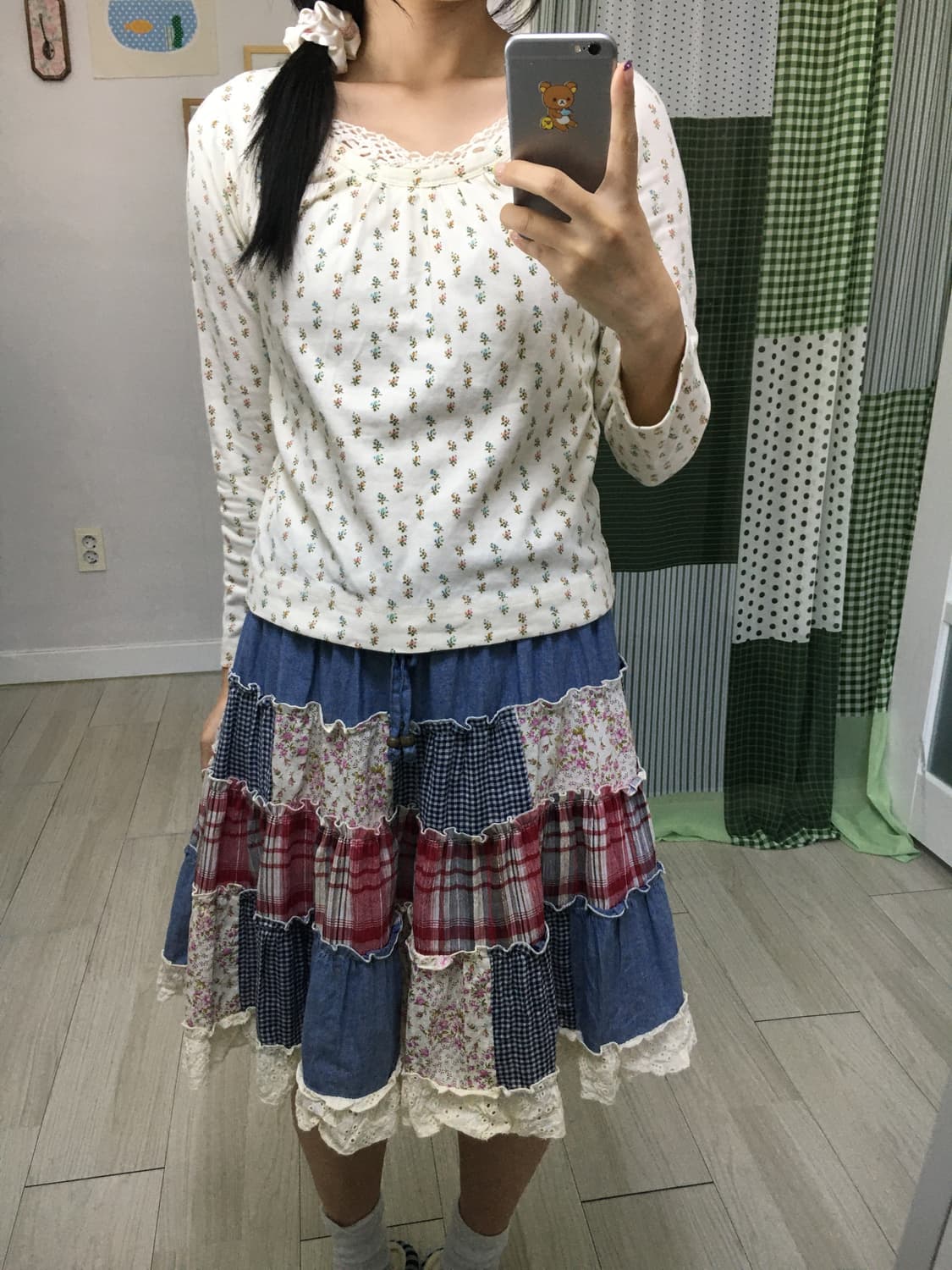 크림 잔꽃 크로쉐 긴소매 티셔츠 상품이미지8