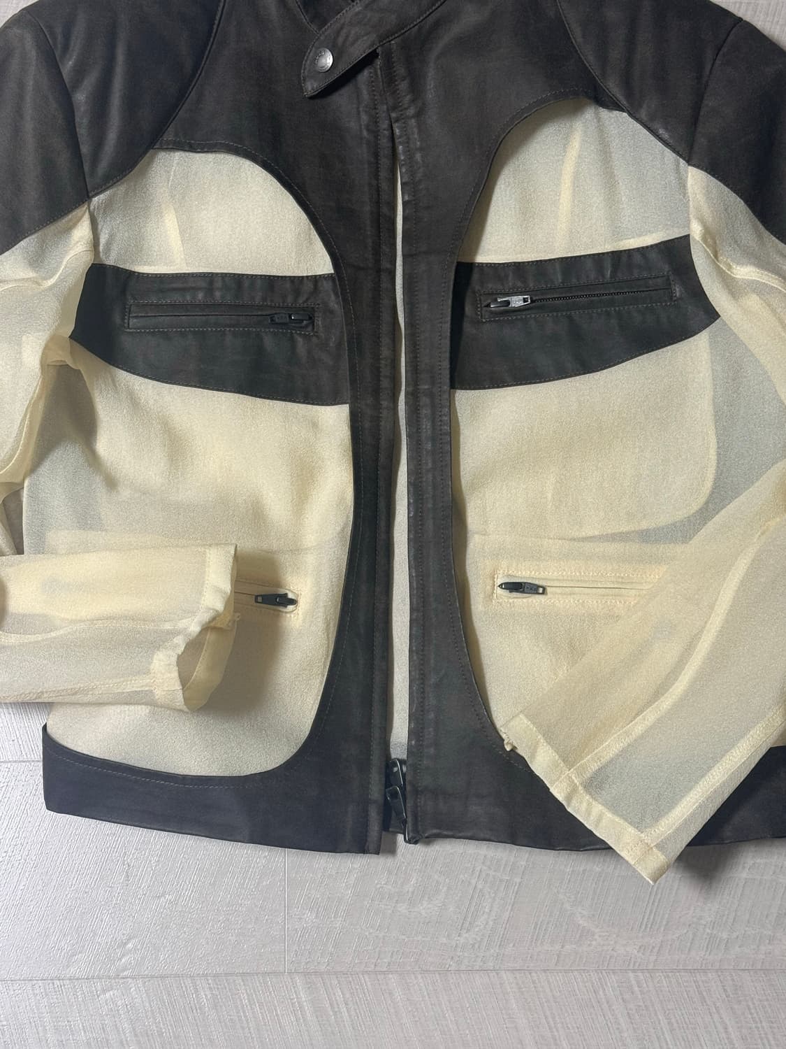 앤더슨벨 시어서커 레더 자켓 브라운 M 상품이미지3