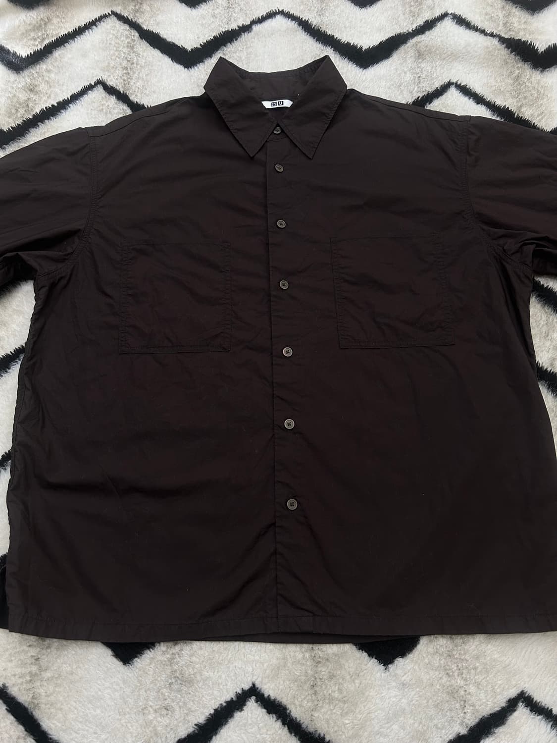 [L]유니클로U 오버핏 투포켓 셔츠/안감기모/브라운 상품이미지3