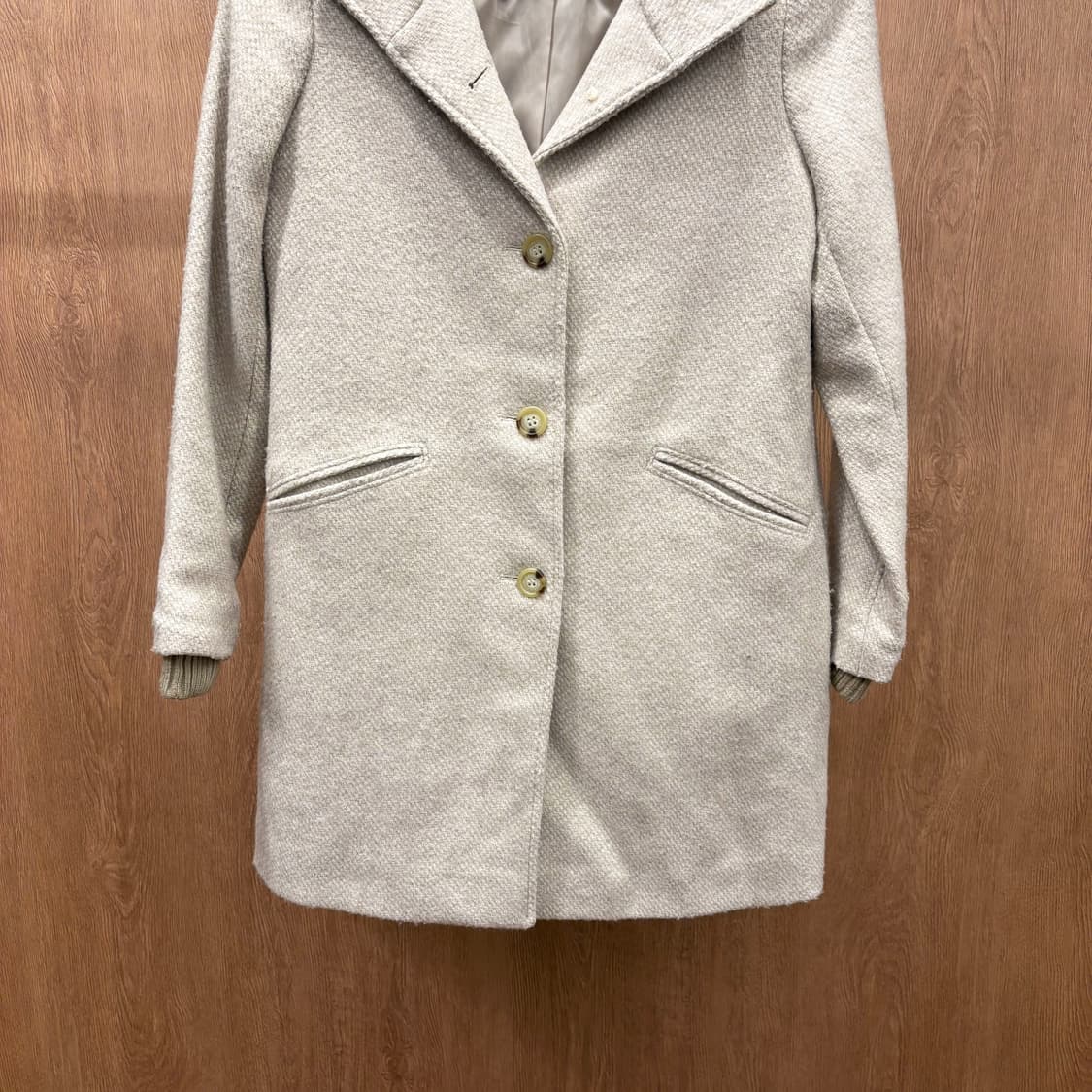 랄프로렌 울 블렌드 코트 헤링본 싱글 버튼 니트 시보리 디테일 아이보리 상품이미지5