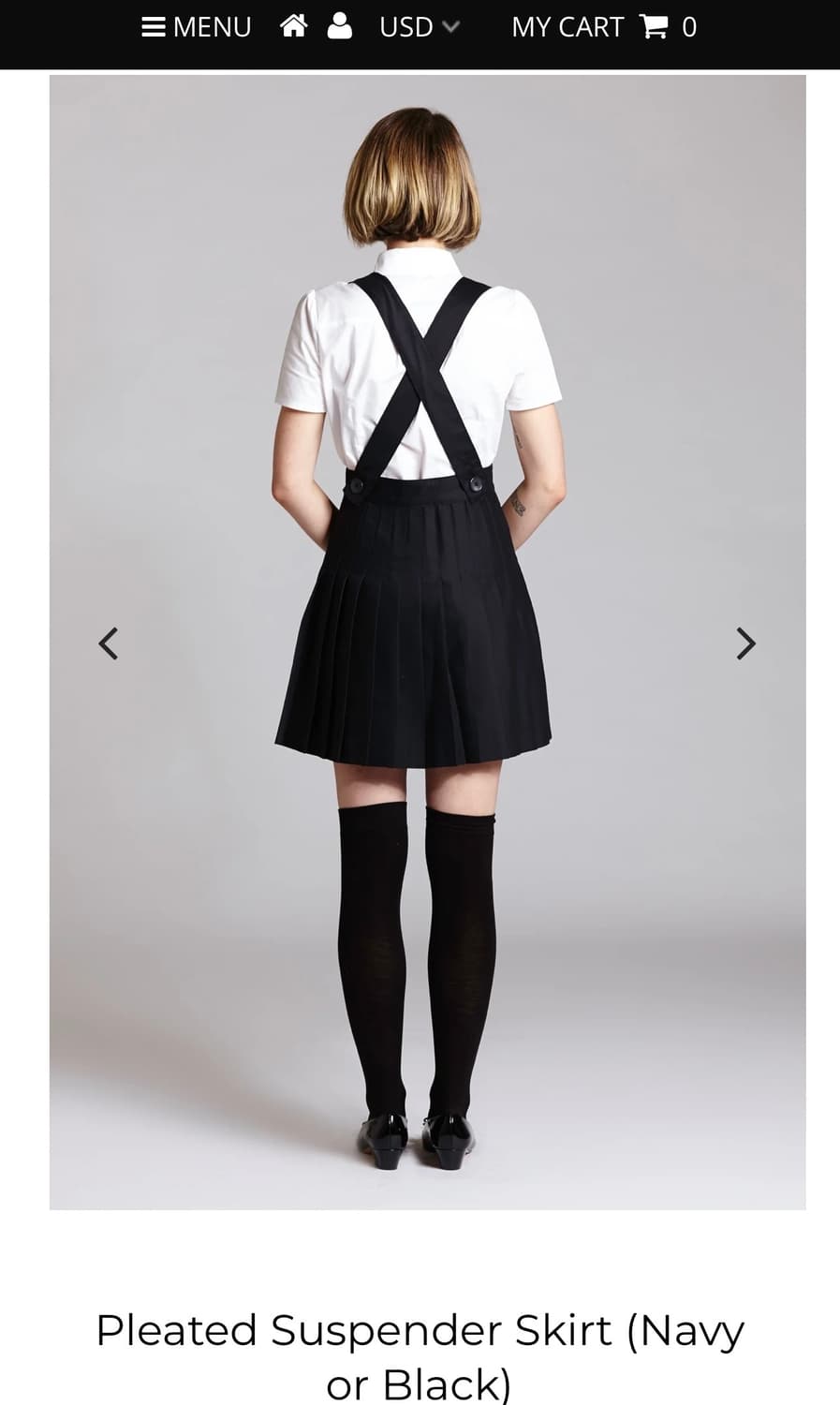 L'école Des Femmes - 네이비 플리츠 서스펜더 스커트 상품이미지3