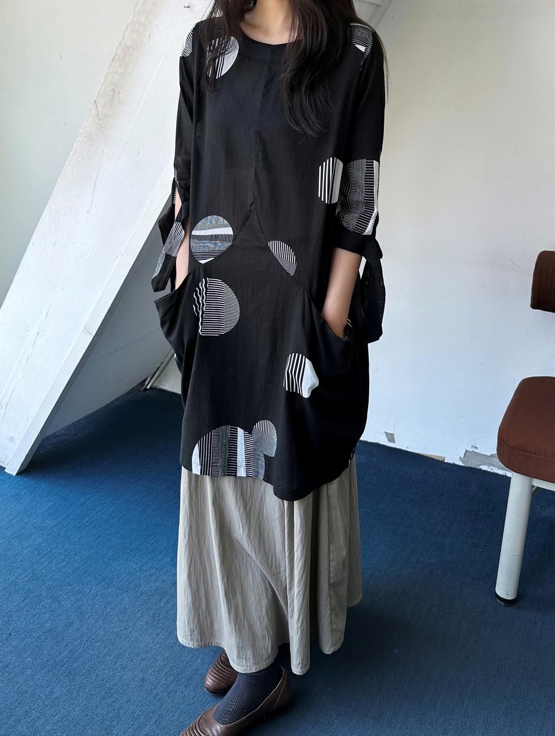 Cotton shirred panel design onepiece 상품이미지8