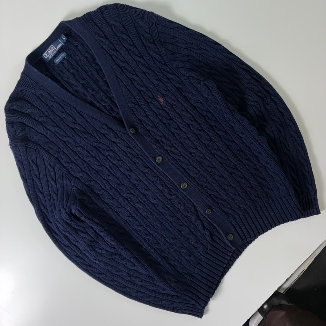 Polo  폴로 랄프로렌 자수 코튼 네이비 꽈배기 니트 가디건  상품이미지2