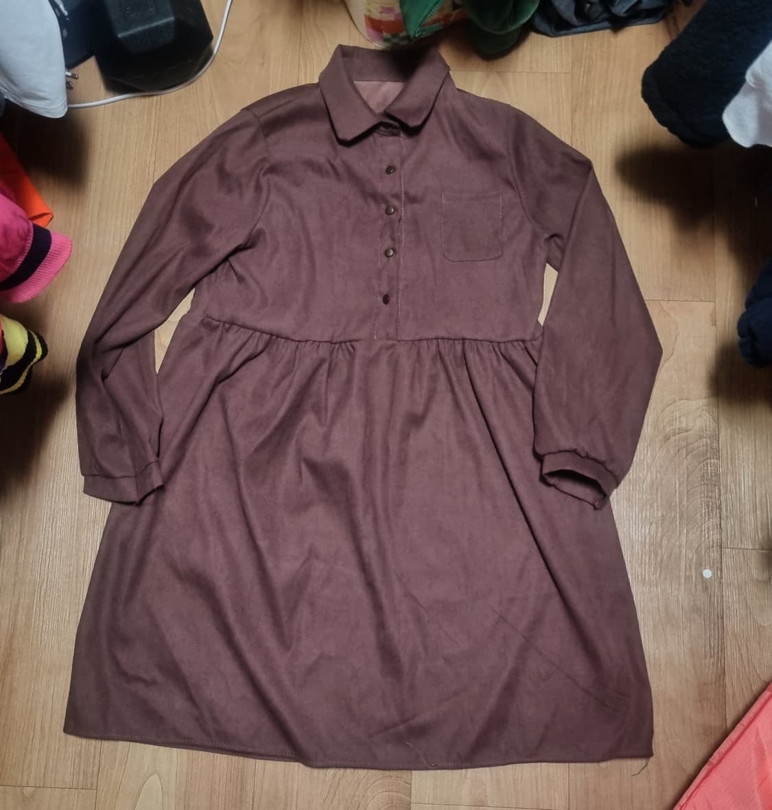 빈티지 브라운 긴팔 카라 롱 원피스 모리걸 상품이미지1