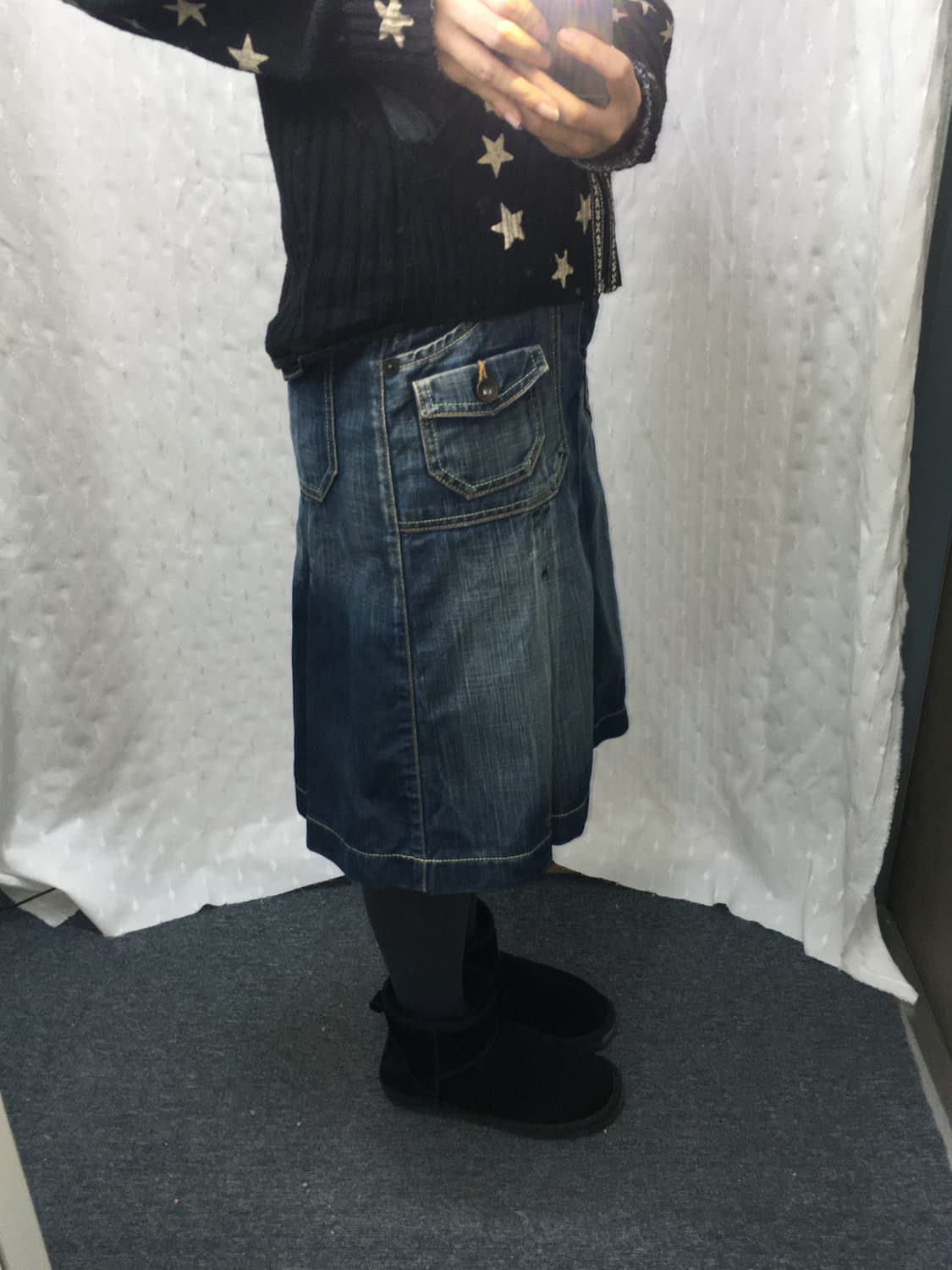 빈티지 워싱 데님 미디 스커트 상품이미지5