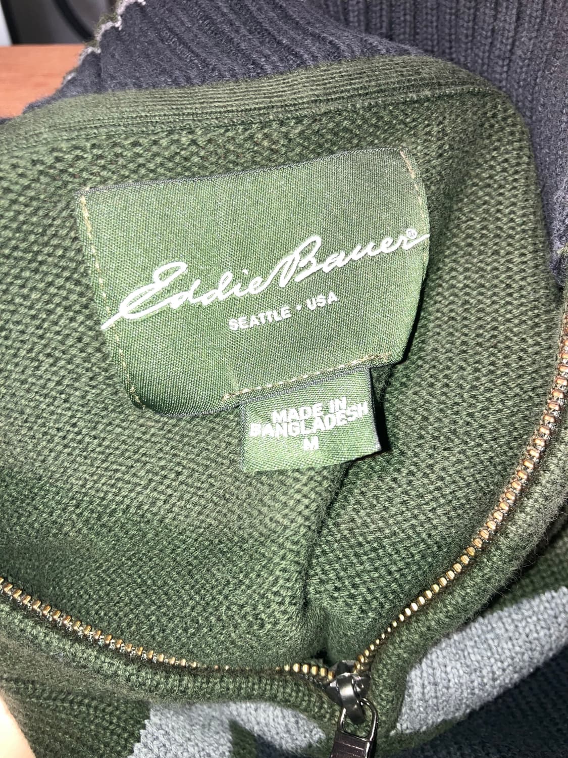 Eddie Bauer 올리브 스트라이프 하프집 니트 M 상품이미지4