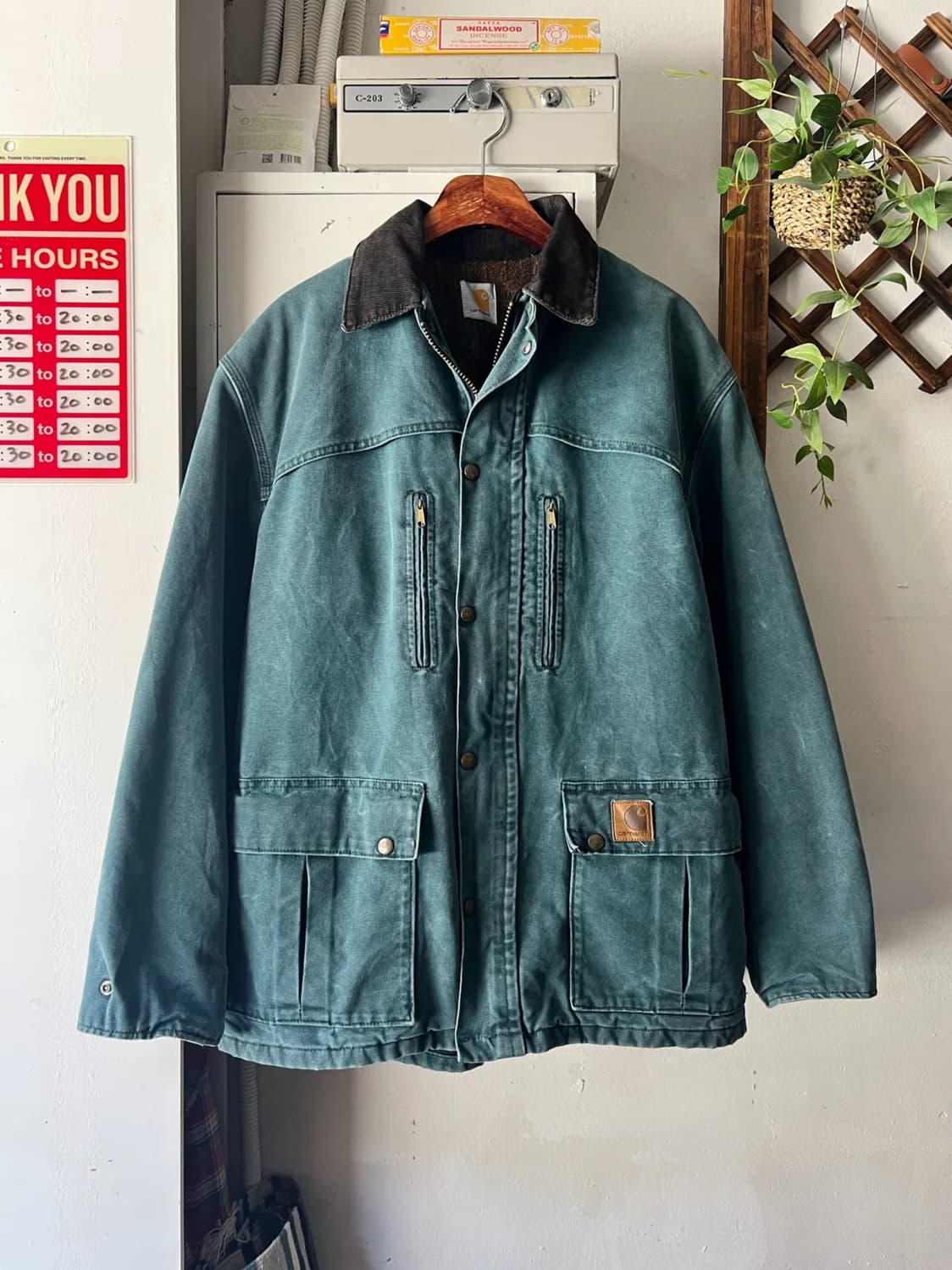 [M]90's 칼하트 USA 빈티지그린 블랭킷 코트 자켓 상품이미지1