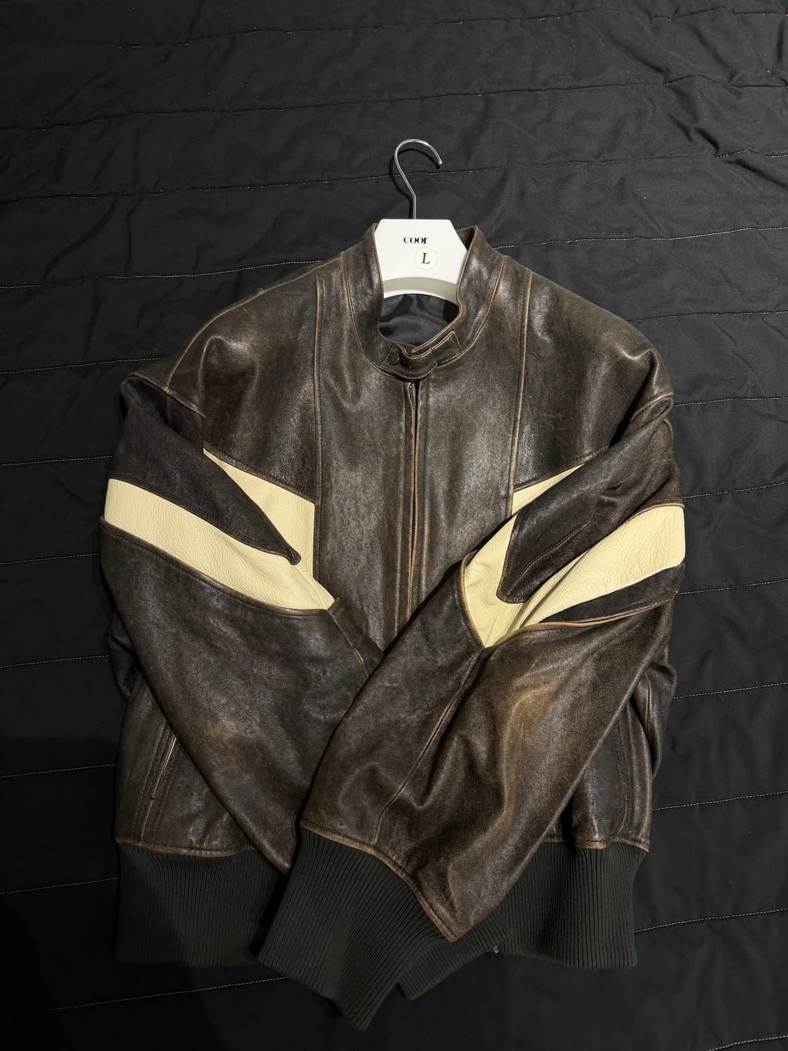 쿠어 디스트레스 믹스드 레더 점퍼 (다크브라운) L 상품이미지3