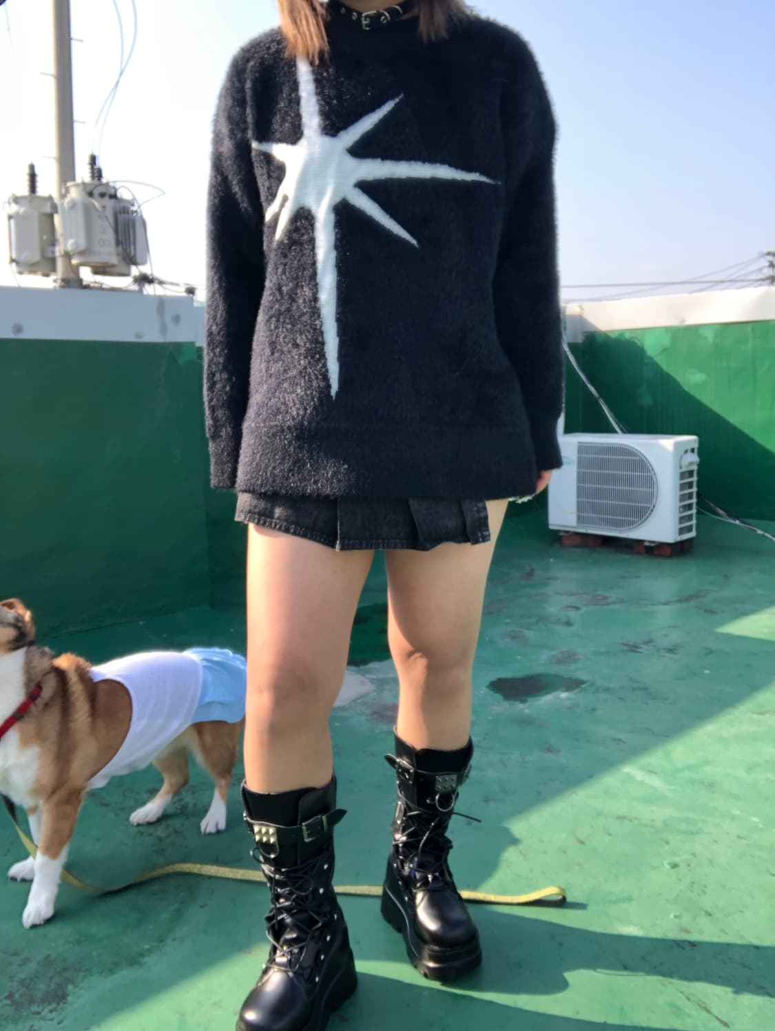 빈티지 구제 별 스타 레터링 패턴 앙고라 루즈핏 니트 상품이미지3