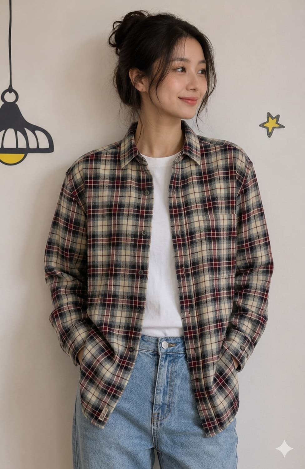 [S~M] Woolrich 우먼스 라이트 오트밀 타탄 체크 플라넬 셔츠 상품이미지1