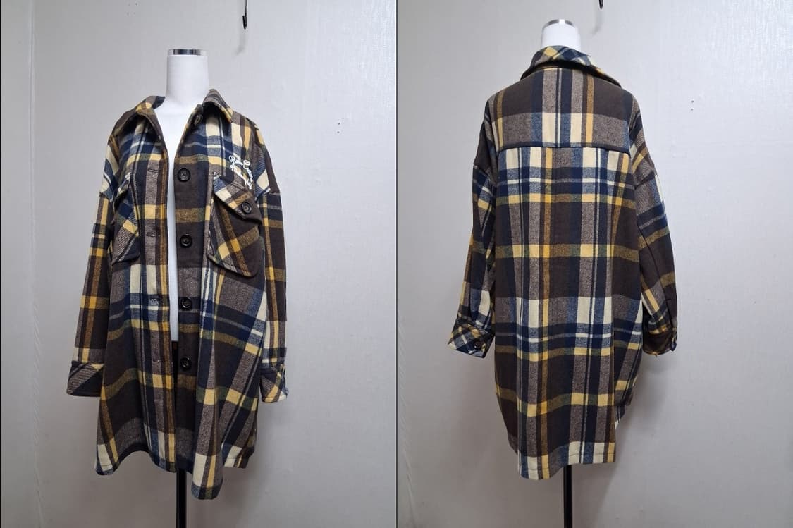 일본수입 로데오 크라운 두터운 모직체크 아우트셔츠 하프기장 미착용 오버핏 상품이미지3