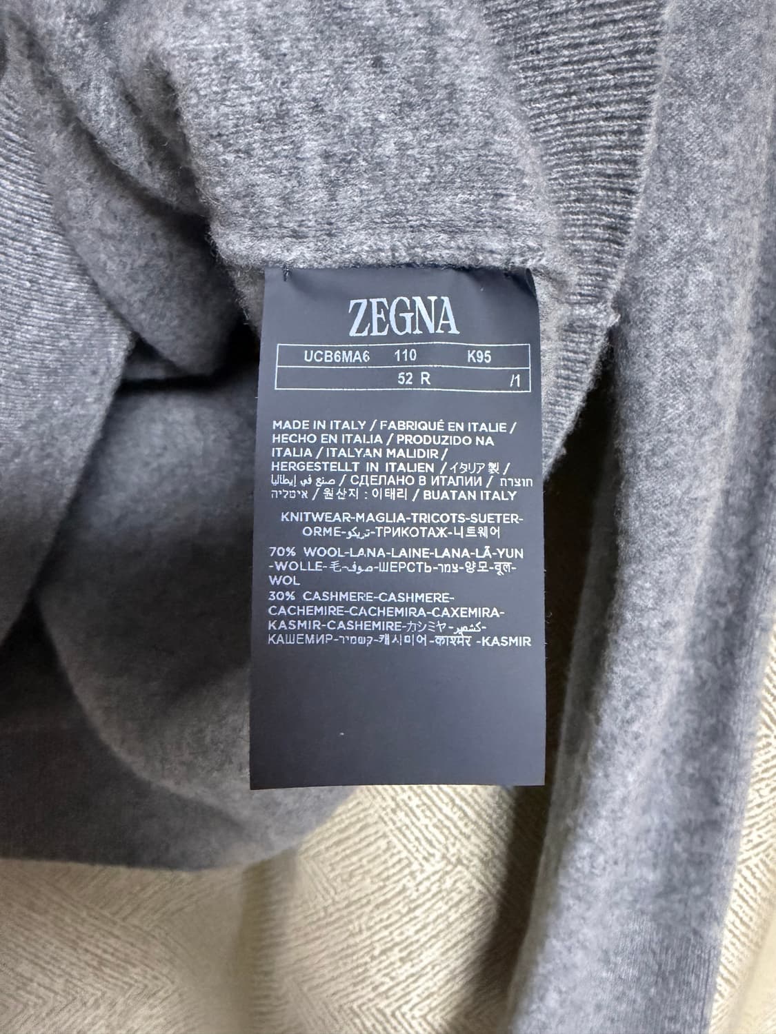 [L] 제냐 버티컬 라인 울 캐시미어 크루넥 스웨터 그레이 상품이미지3