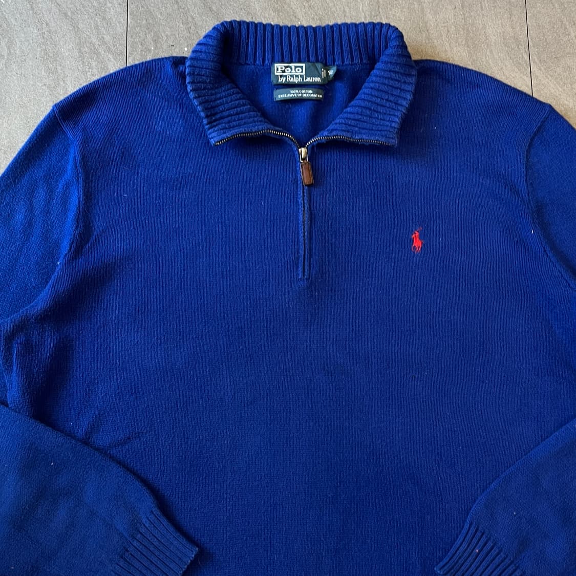 폴로 정품 딥 블루 해비 코튼 반집업 니트 상품이미지4