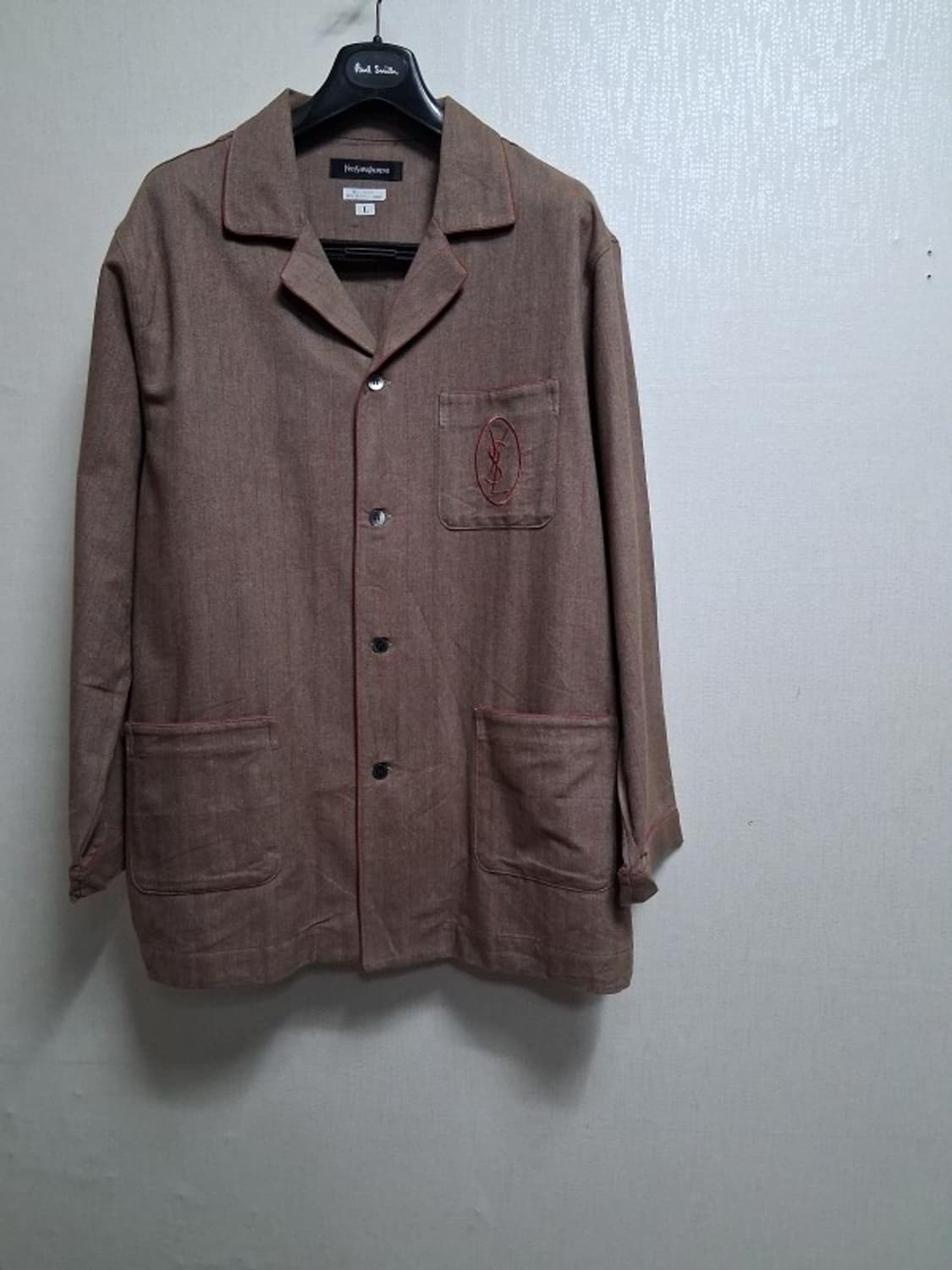 입생로랑 홈웨어 남성 겨울면셔츠 밝은브라운 빨강선 미착용새제품상태 100 상품이미지1