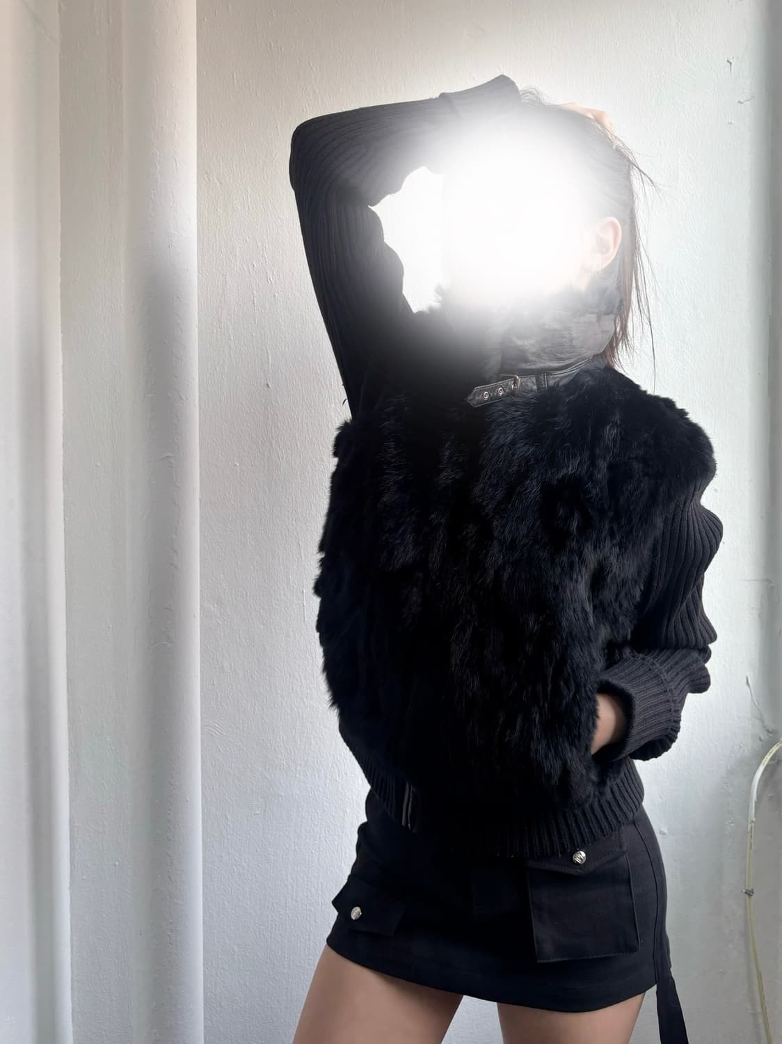 Vintage Black Fur Knit Zip-Up Jacket 상품이미지3