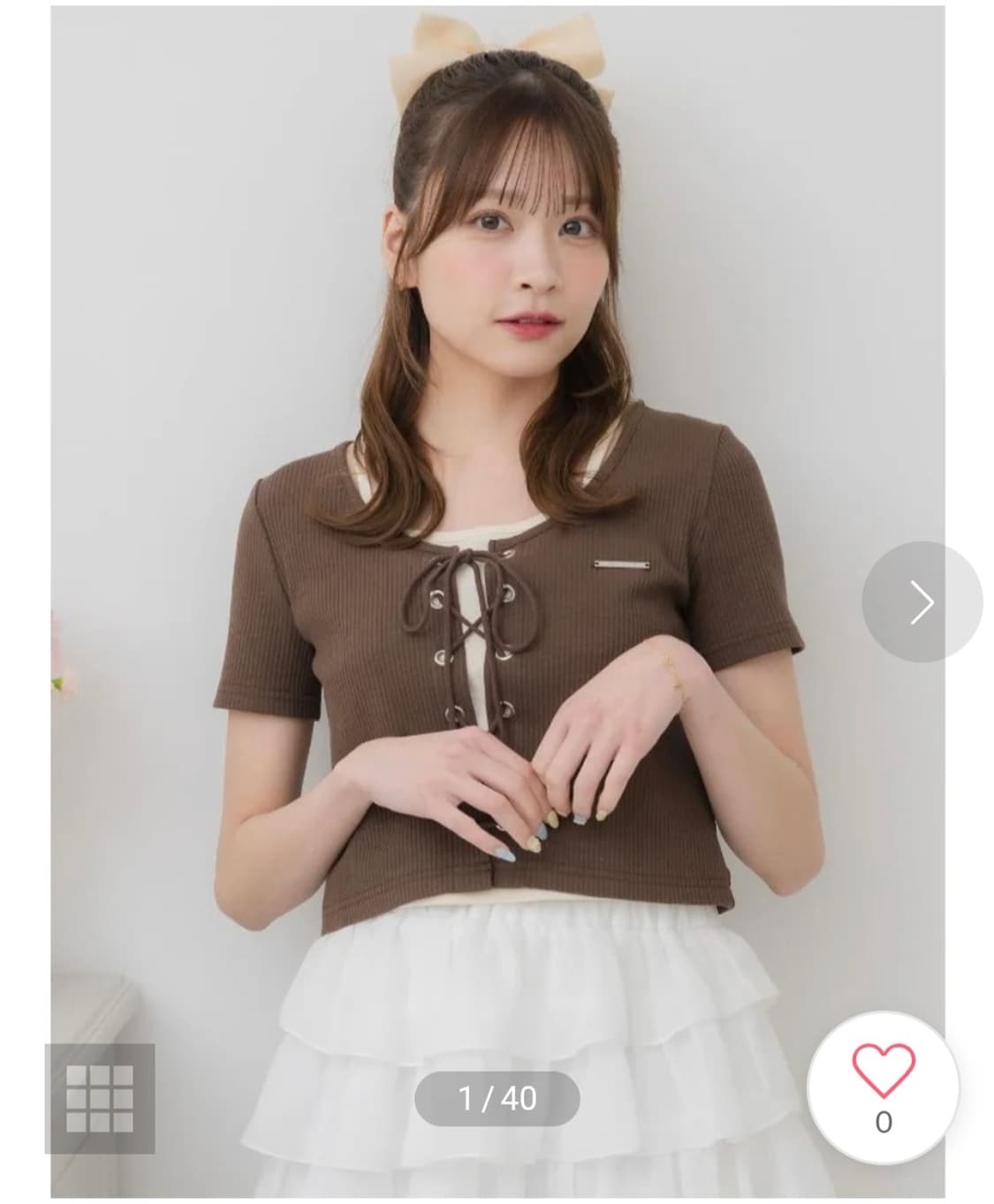 ems 일본빈티지)브라운 y2k 레이어드 아일렛 일체형 코르셋반팔크롭니트 상품이미지1