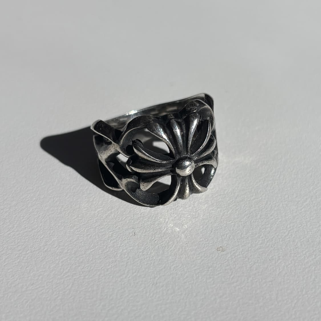 빈티지 실버 925 고딕 크로스 플로랄 오픈 워크 링 상품이미지1