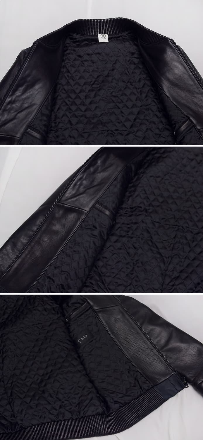 고트스킨 스웨이드 레더 믹스 천연가죽 스태디움 봄버 자켓 (100) 상품이미지7