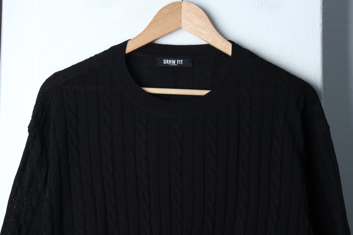 (XL-2XL) 드로우핏 반팔 티셔츠 니트 케이블 꽈배기-H32160 상품이미지3