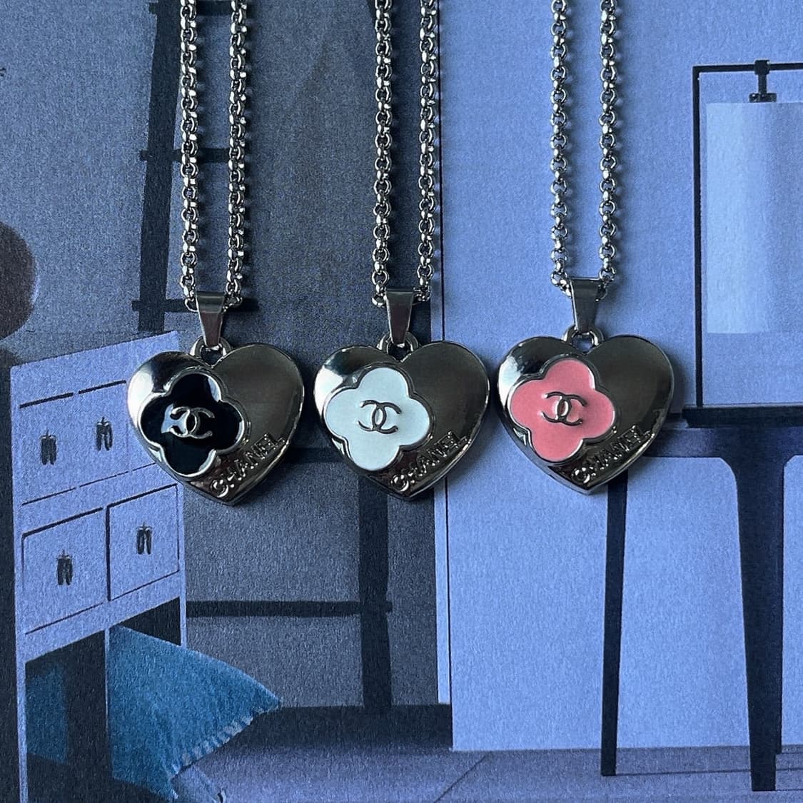 샤넬 플라워 하트 실버 목걸이 (컬러 선택 가능) 상품이미지1