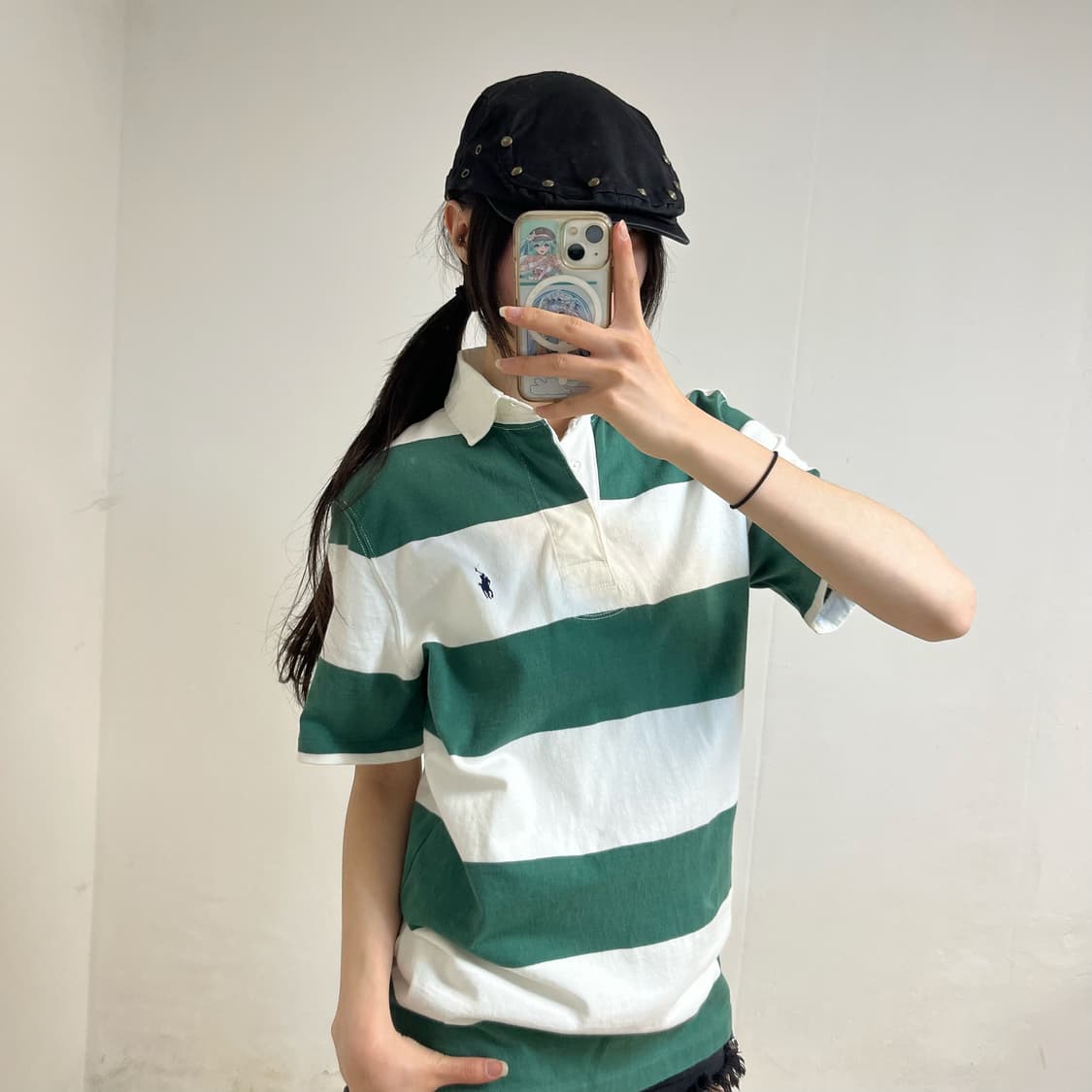 Polo Green Stripe Collar T-Shirt 상품이미지2