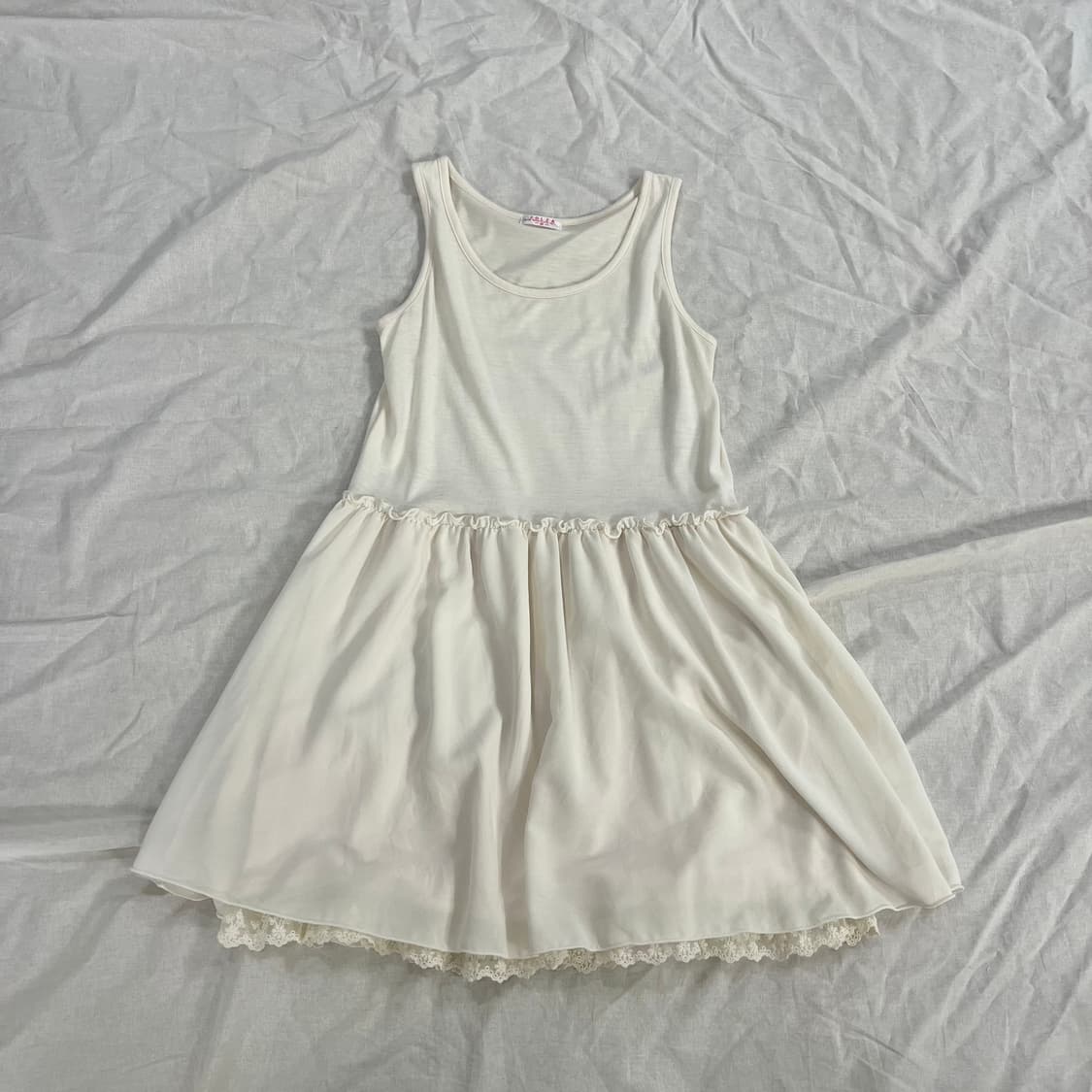 COLZA 레이스 레이어드 플레어 슬리브리스 원피스 아이보리 모리걸 상품이미지1