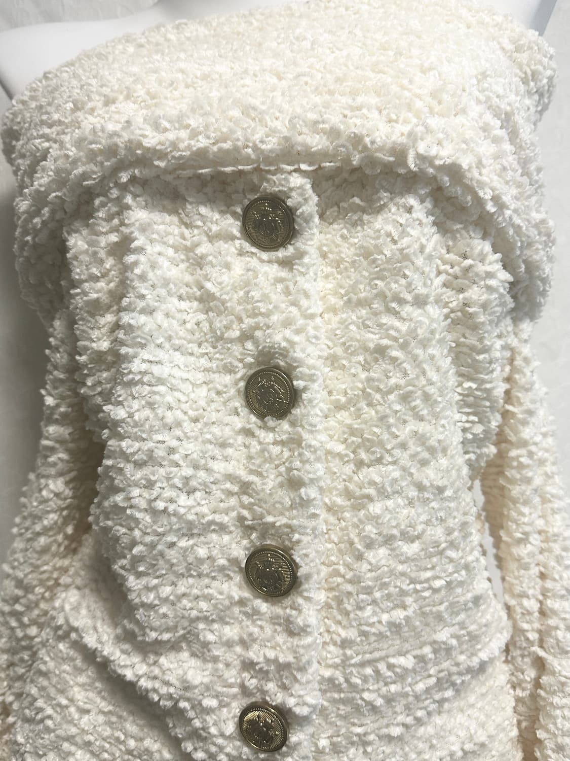 빈티지 갸루 금장 부클 니트 하이넥 오프숄더 원피스 탑 상품이미지6