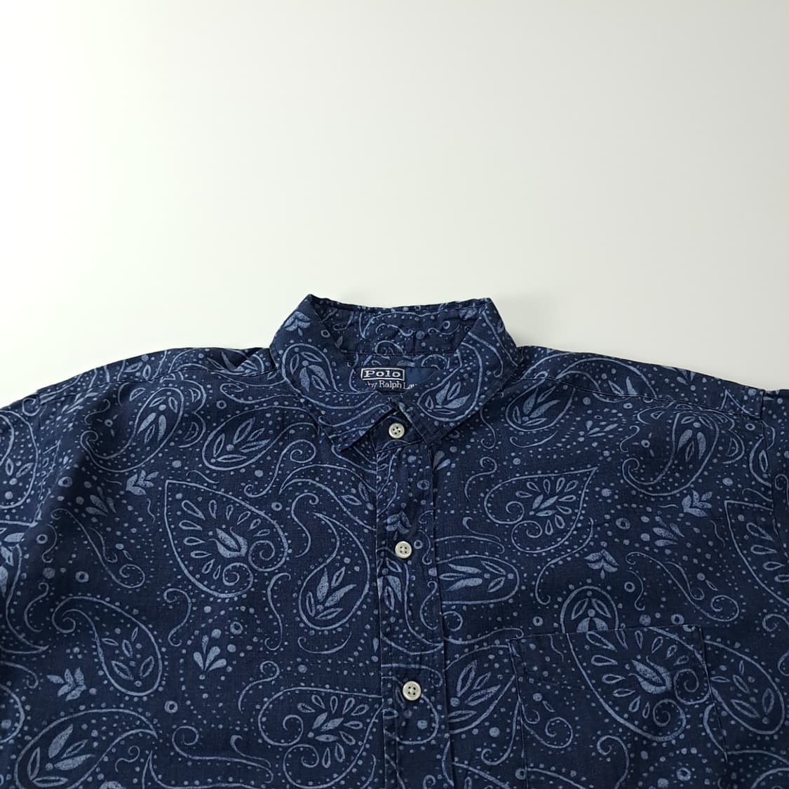 CK257 L 폴로 90s 린넨 페이즐리 로얄 네이비 반팔 셔츠 남방 상품이미지2