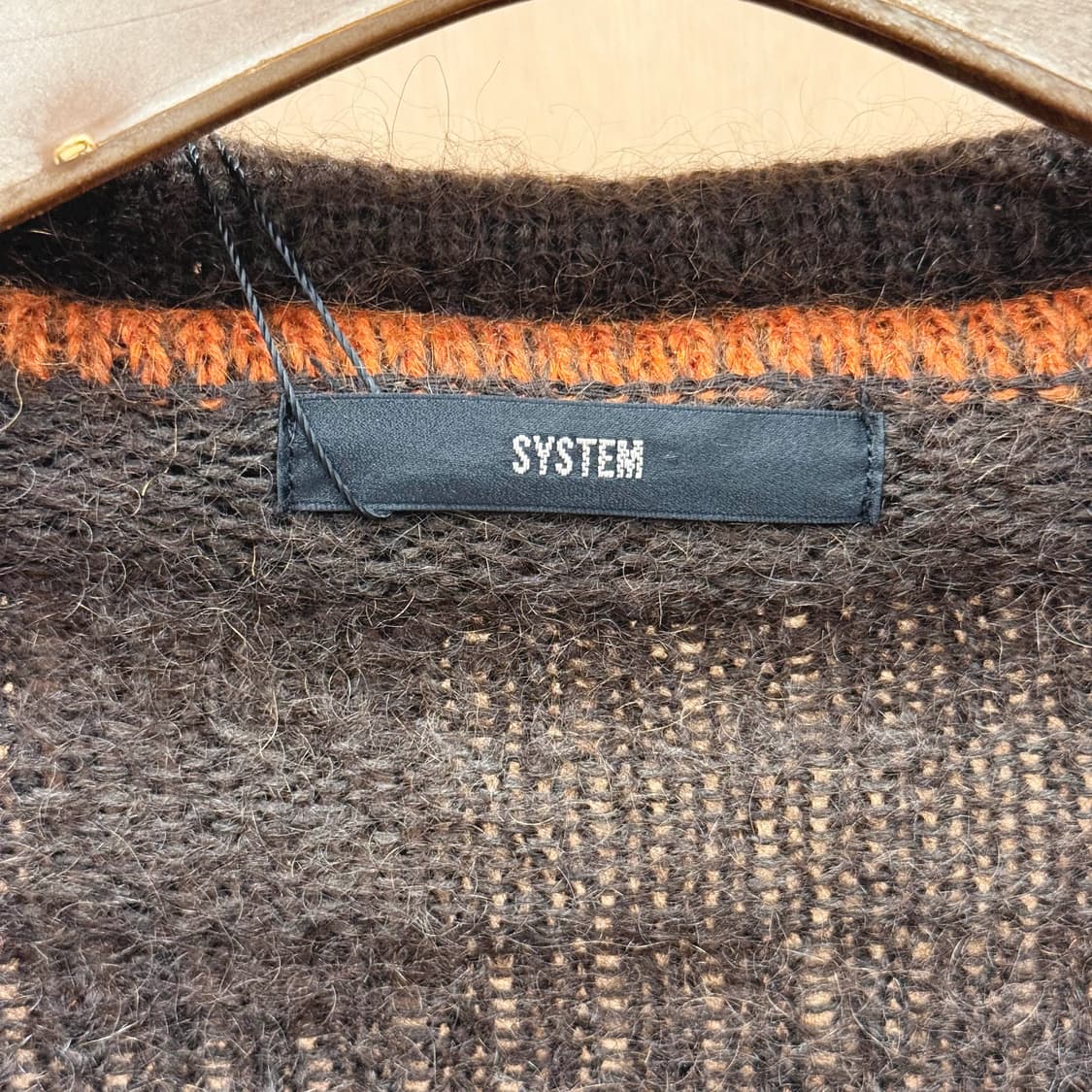 시스템 니트 가디건 스트라이프 숄카라 버튼 디테일 오렌지 브라운 배색 상품이미지8