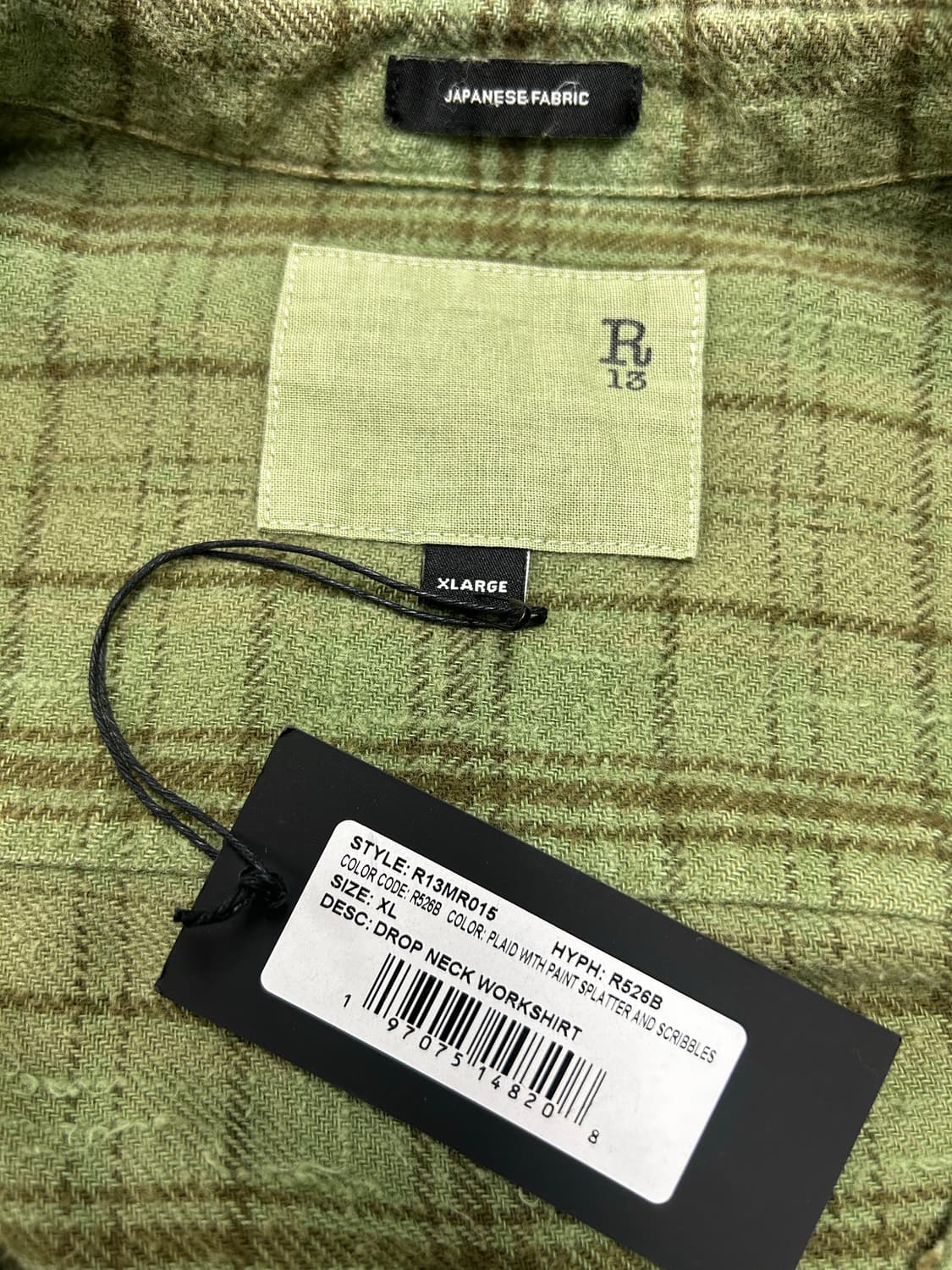 R13 알써틴 오버핏 드랍넥 체크 셔츠 상품이미지7