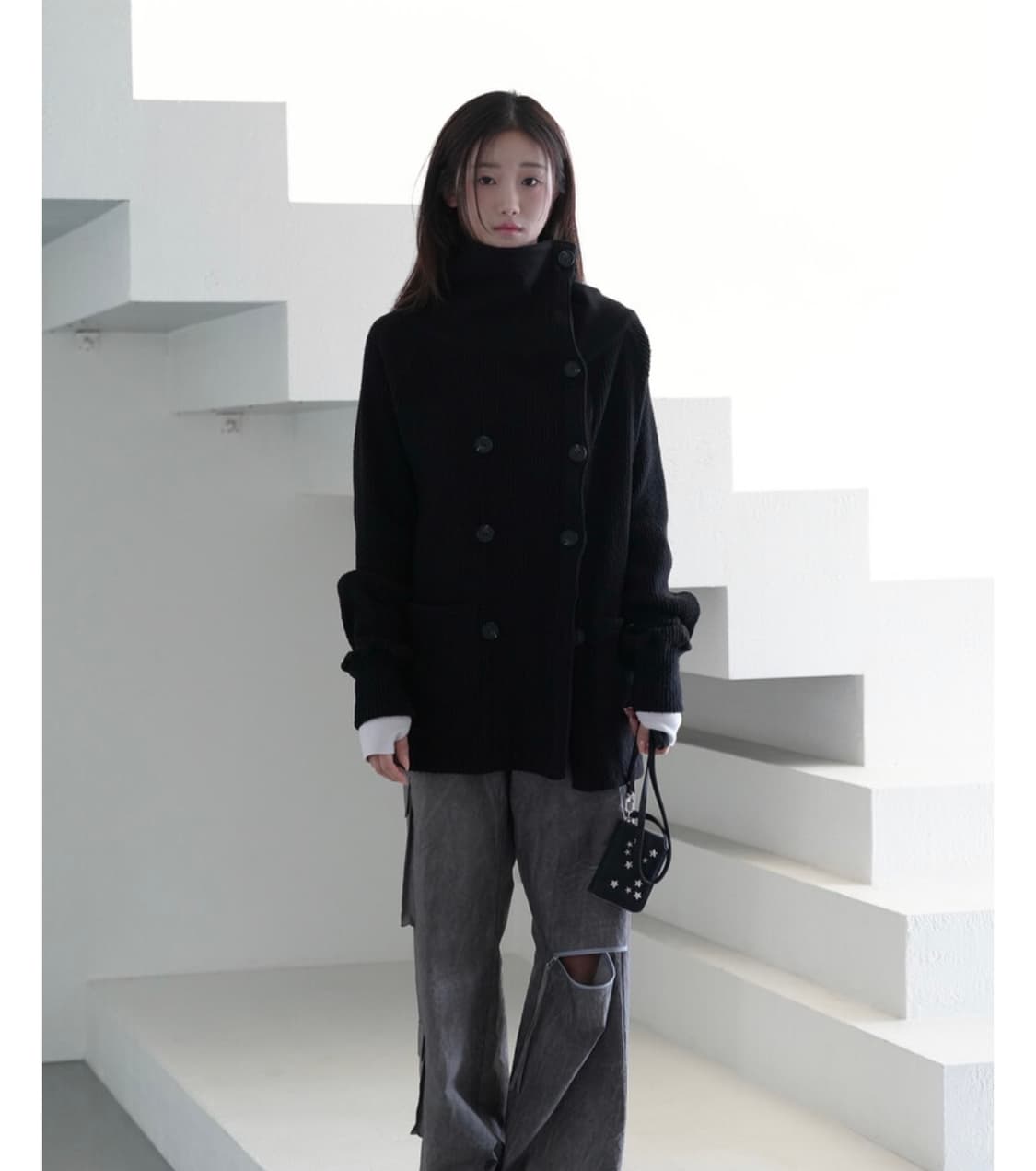 인앤양인하모니 더블 버튼 가디건 블랙 상품이미지1