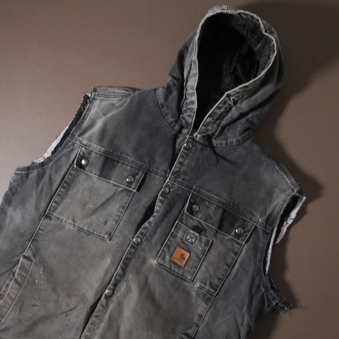 00's Carhartt 칼하트 J284 샌드스톤 덕 셰르파 후드 베스트 상품이미지2