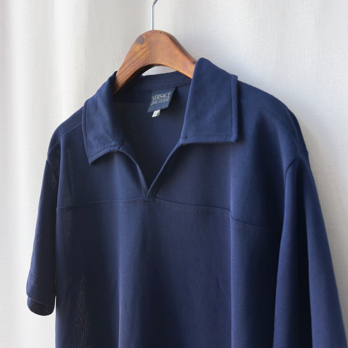 올드 베르사체 진스 쿠튀르 오픈 카라 반팔 티셔츠 네이비 L 상품이미지7