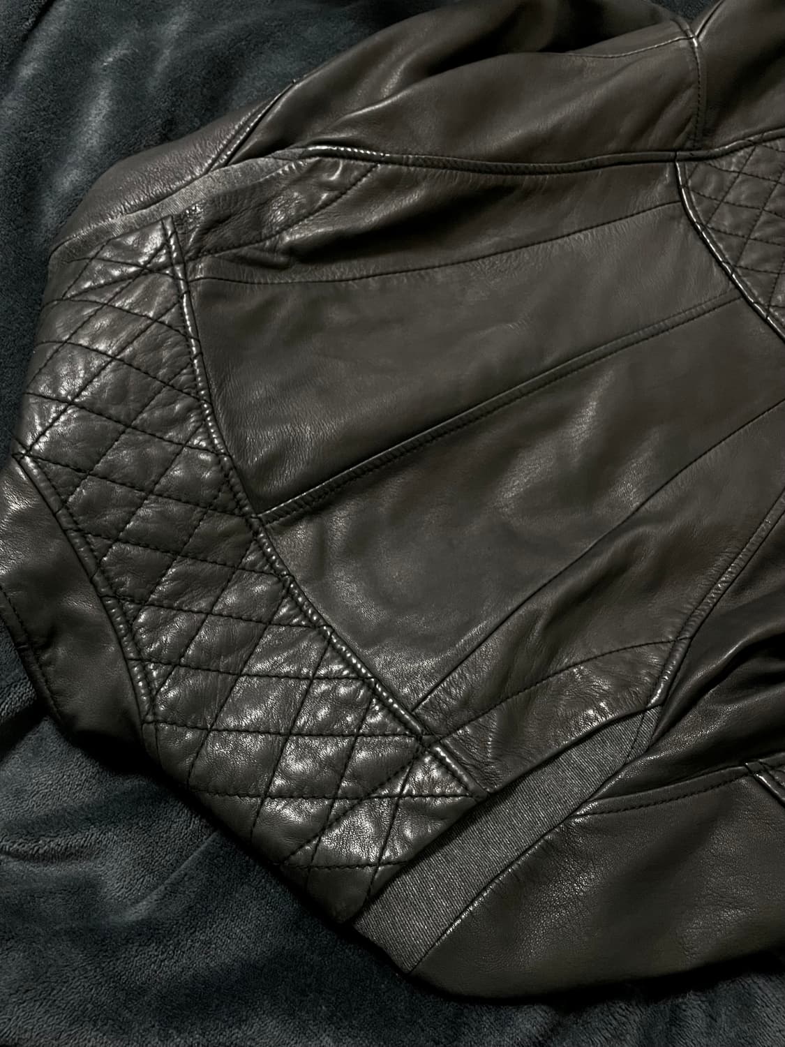 00s Sheepskin 사선지퍼 퀼팅라이더자켓 양가죽 헬무트랭아카이브 상품이미지10