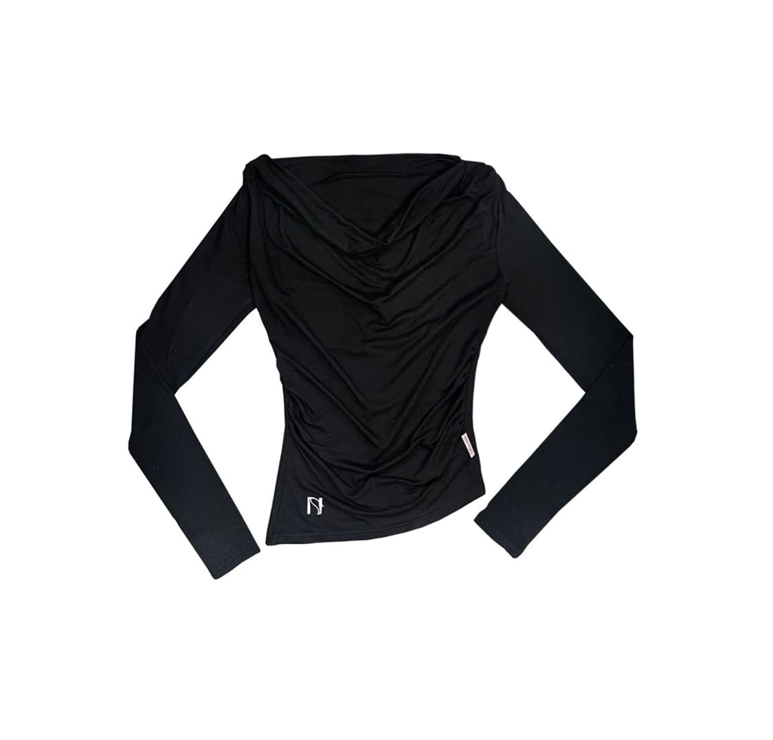 뉴얼린 미야오 셔링 보트넥 탑 블랙 상품이미지1