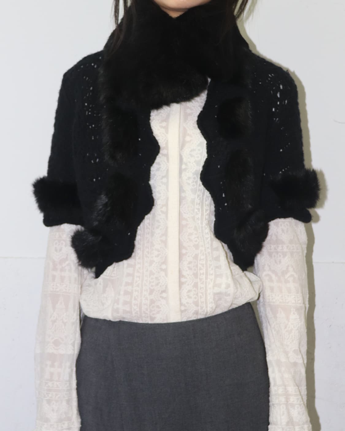 크리스찬 디올 숏 슬리브 퍼 디테일 크로셰 자켓 상품이미지3