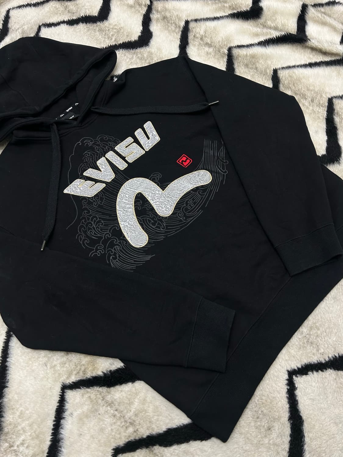 [L]에비수 자수 루즈핏 후드/블랙 상품이미지2