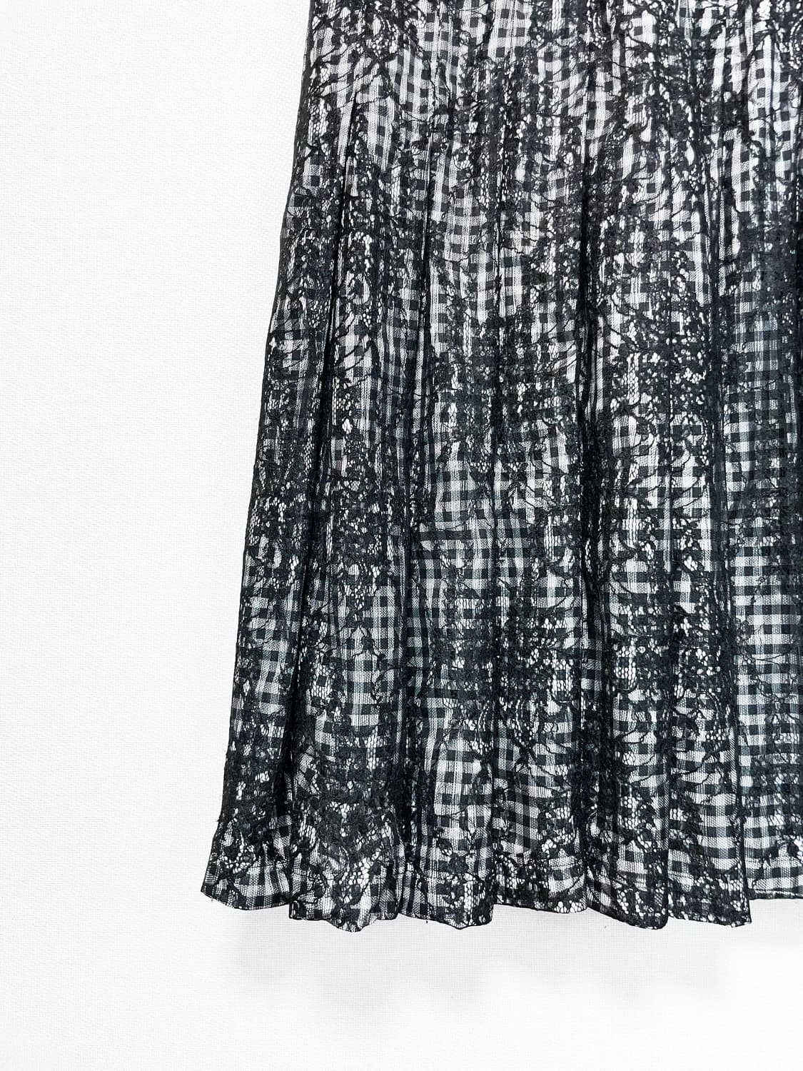 Lace Check Long Dress - Black 상품이미지7