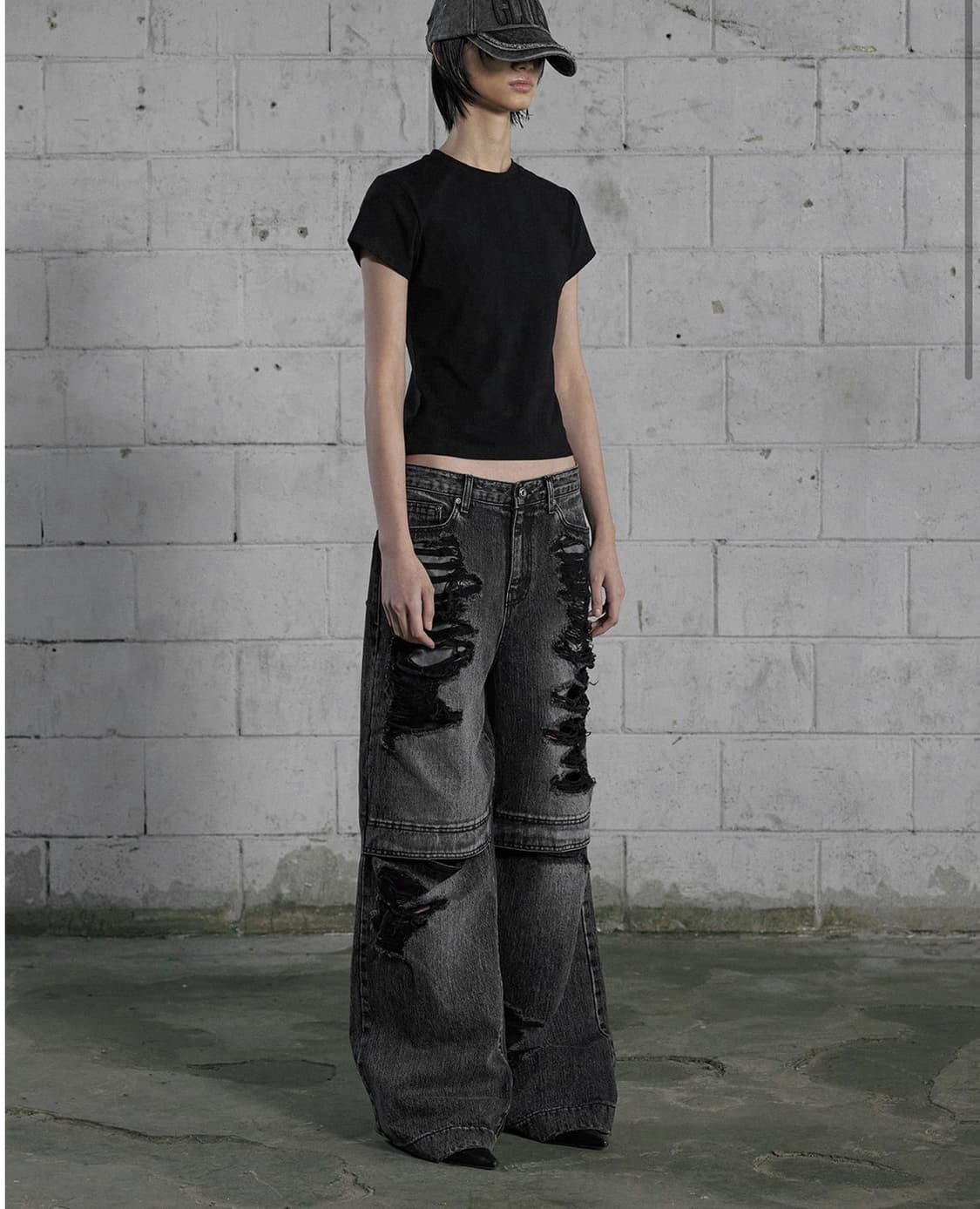 보헤미안서울 Knee open Ripped Wide Jeans gray 상품이미지3