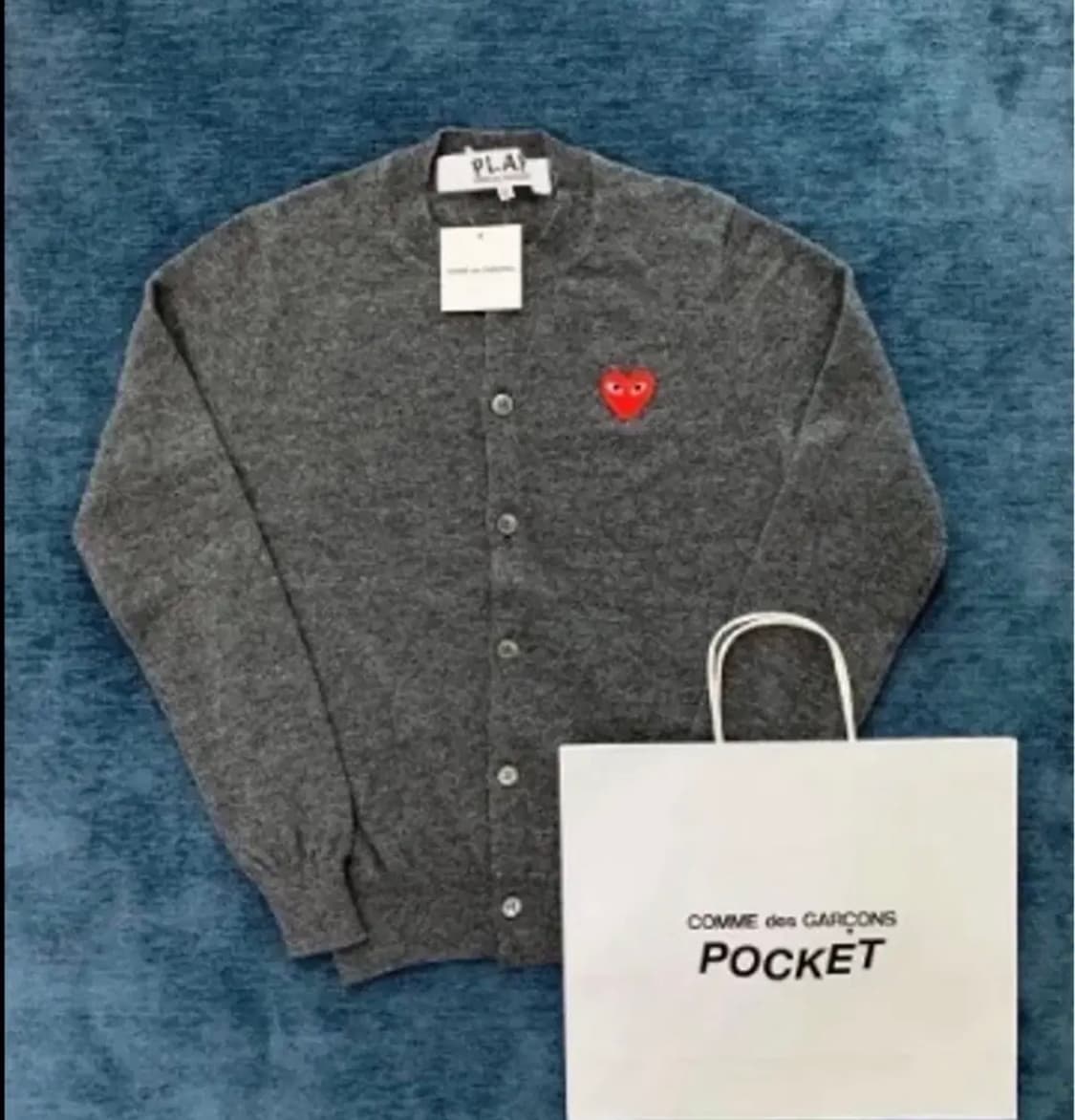 [새상품/정품]꼼데가르송 울 U넥 가디건 블랙/그레이 상품이미지3