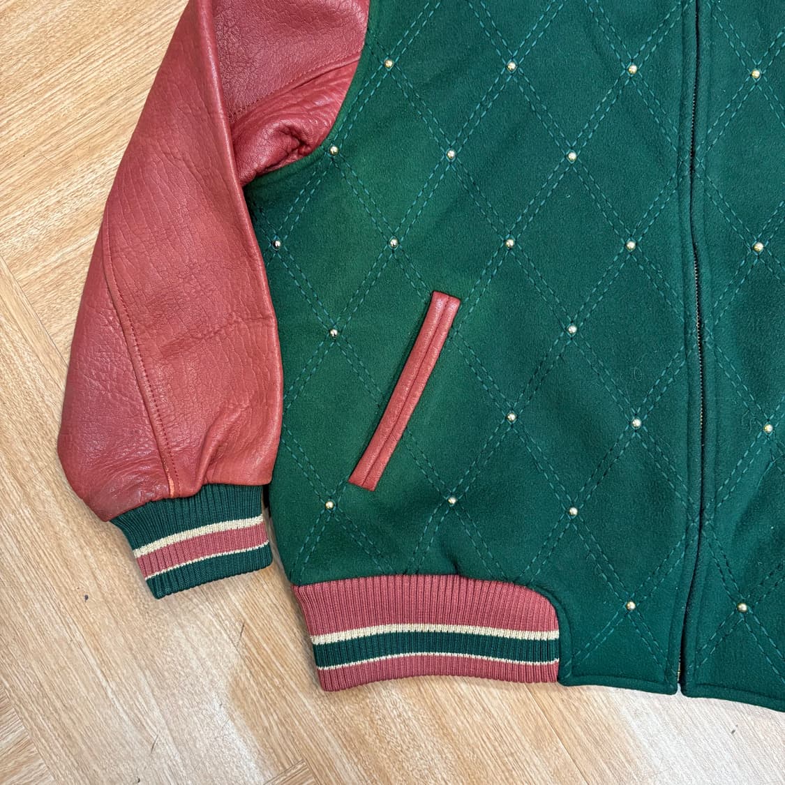 90s 칙리 레더 울 바시티 자켓 상품이미지4