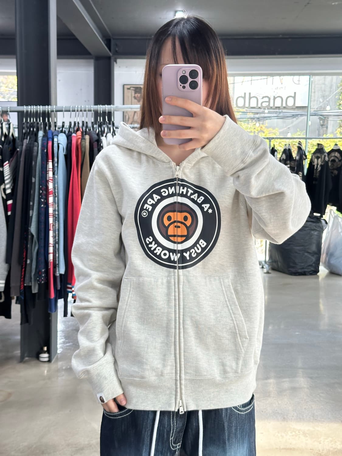 베이프 마일로 빅로고 오트밀 투웨이후드집업 상품이미지1