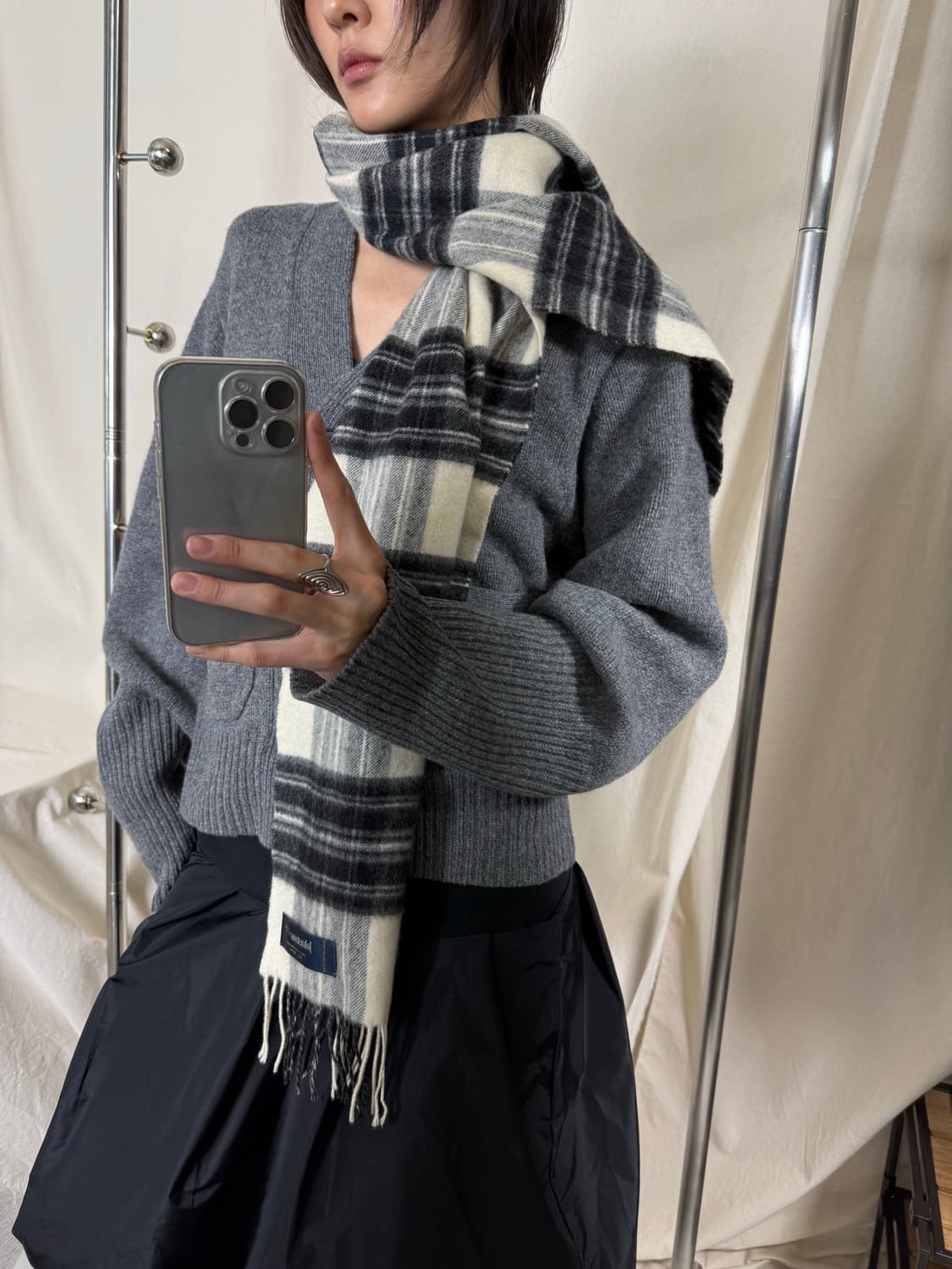 Johnstons of Elgin 캐시미어 울 체크 머플러 상품이미지2