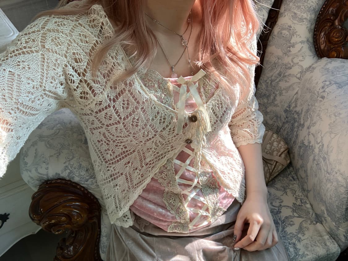 jpn vintage ivory crochet layered cardig 상품이미지4