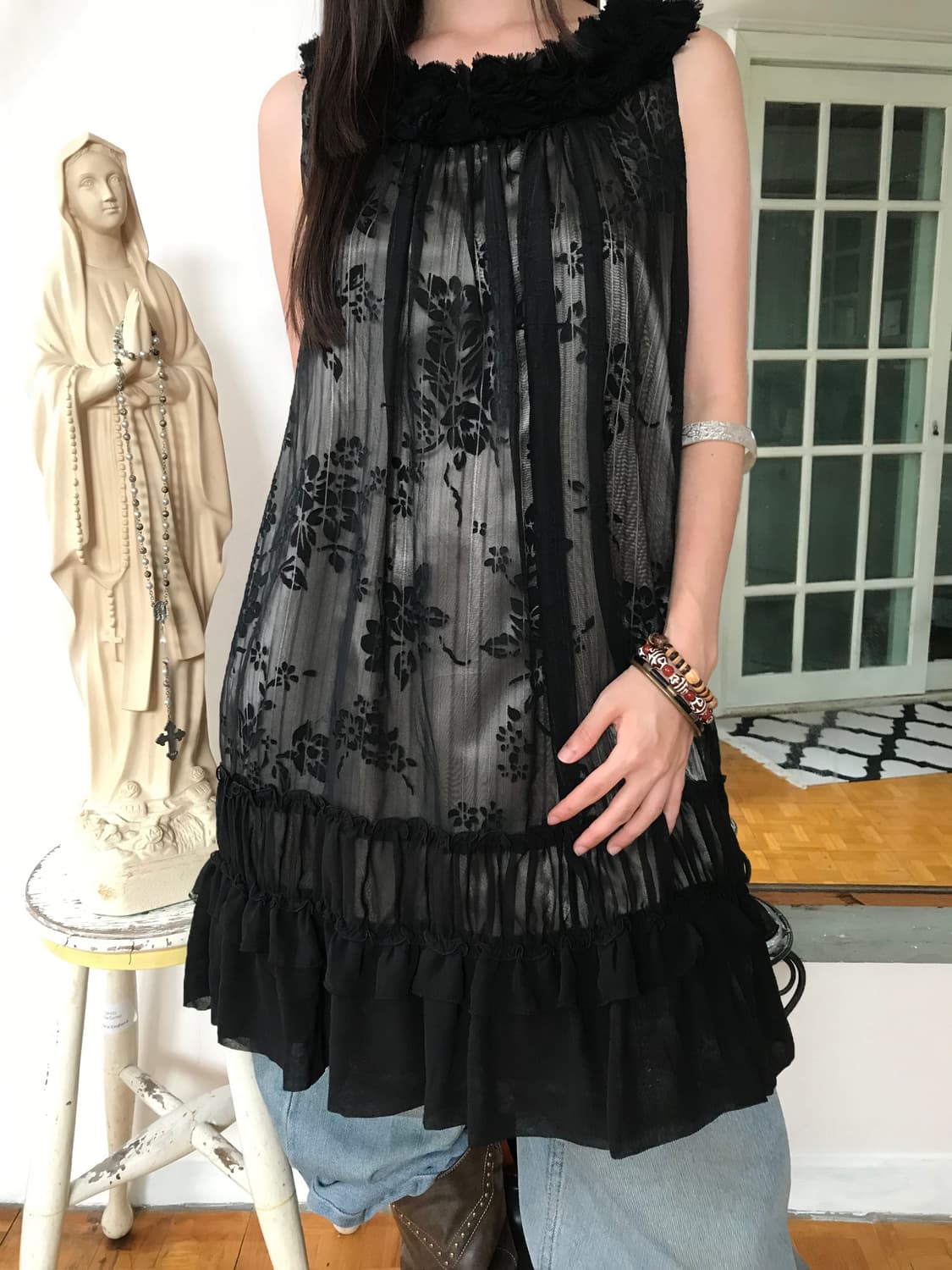 vintage pattern frill one-piece  상품이미지1