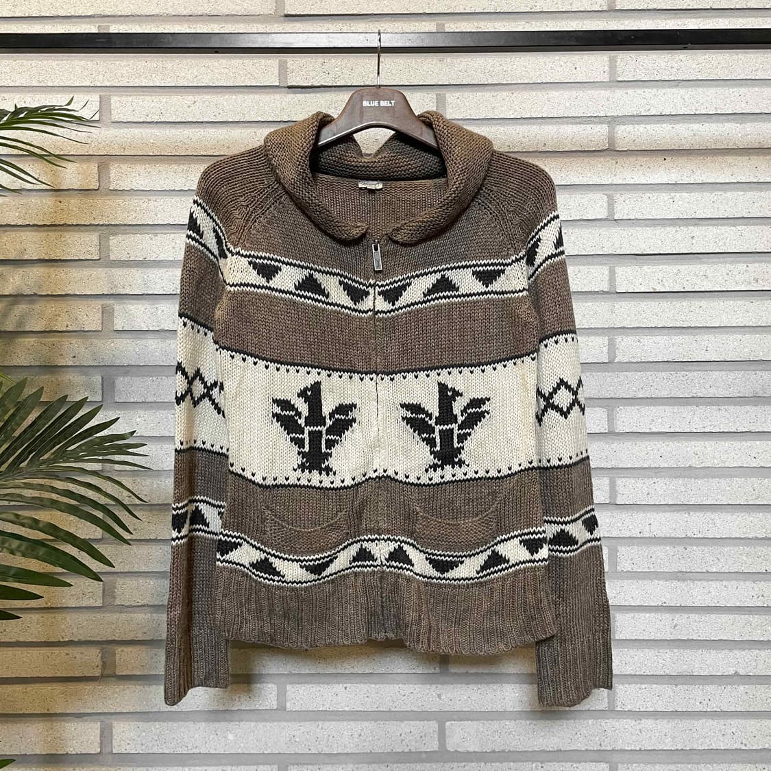 USA VINTAGE 코위찬 니트 집업 가디건 독수리 패턴 디테일 브라운 상품이미지2