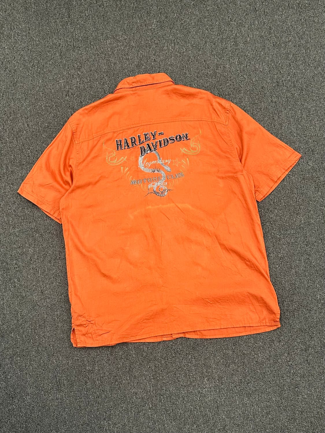 L)할리데이비슨 vintage 자수 디테일 오렌지 워크 반팔셔츠 상품이미지5